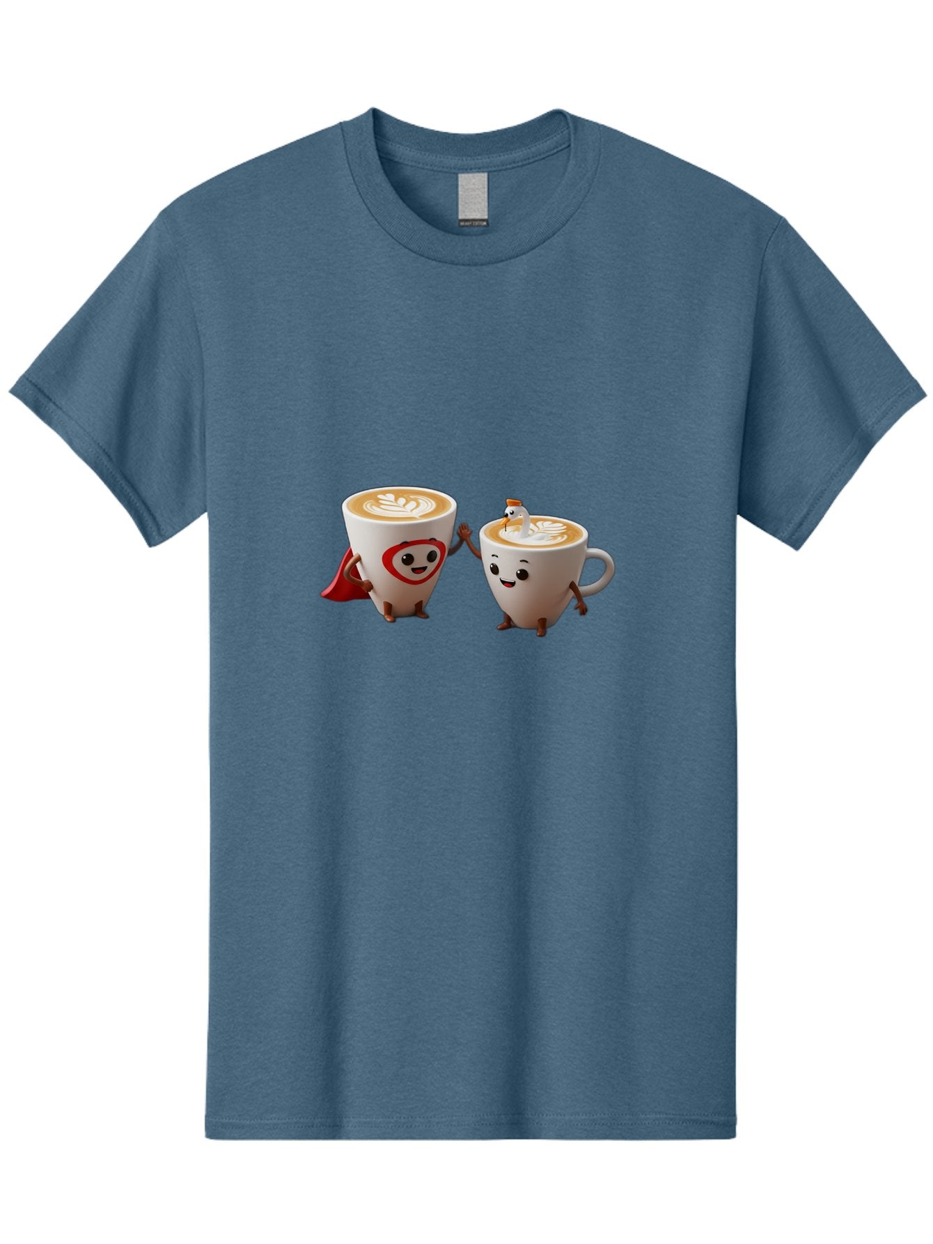 Cappuccino-Friends Men'S Graphic Tee, 100% Cotton, Comfortable Casual Summer Wear, Machine Washable, Cartoon Coffee Cups, Anthropomorphic Coffee, Latte Art, Coffee Lovers, Friendly Cups, Holding Hands, Cute Characters, Cartoon Illustrations, Bab711 12