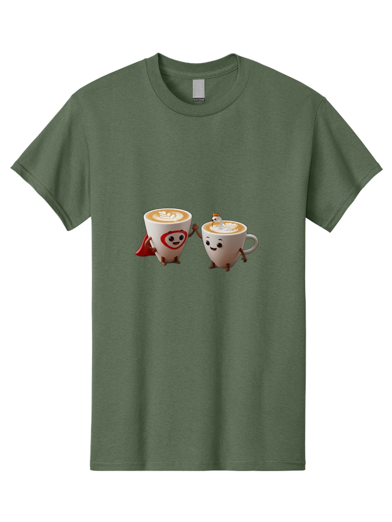 Cappuccino-Friends Men'S Graphic Tee, 100% Cotton, Comfortable Casual Summer Wear, Machine Washable, Cartoon Coffee Cups, Anthropomorphic Coffee, Latte Art, Coffee Lovers, Friendly Cups, Holding Hands, Cute Characters, Cartoon Illustrations, Bab711 6