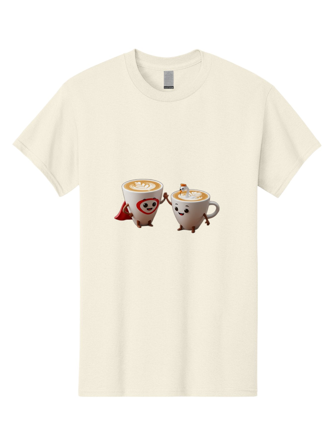Cappuccino-Friends Men'S Graphic Tee, 100% Cotton, Comfortable Casual Summer Wear, Machine Washable, Cartoon Coffee Cups, Anthropomorphic Coffee, Latte Art, Coffee Lovers, Friendly Cups, Holding Hands, Cute Characters, Cartoon Illustrations, Bab711 11
