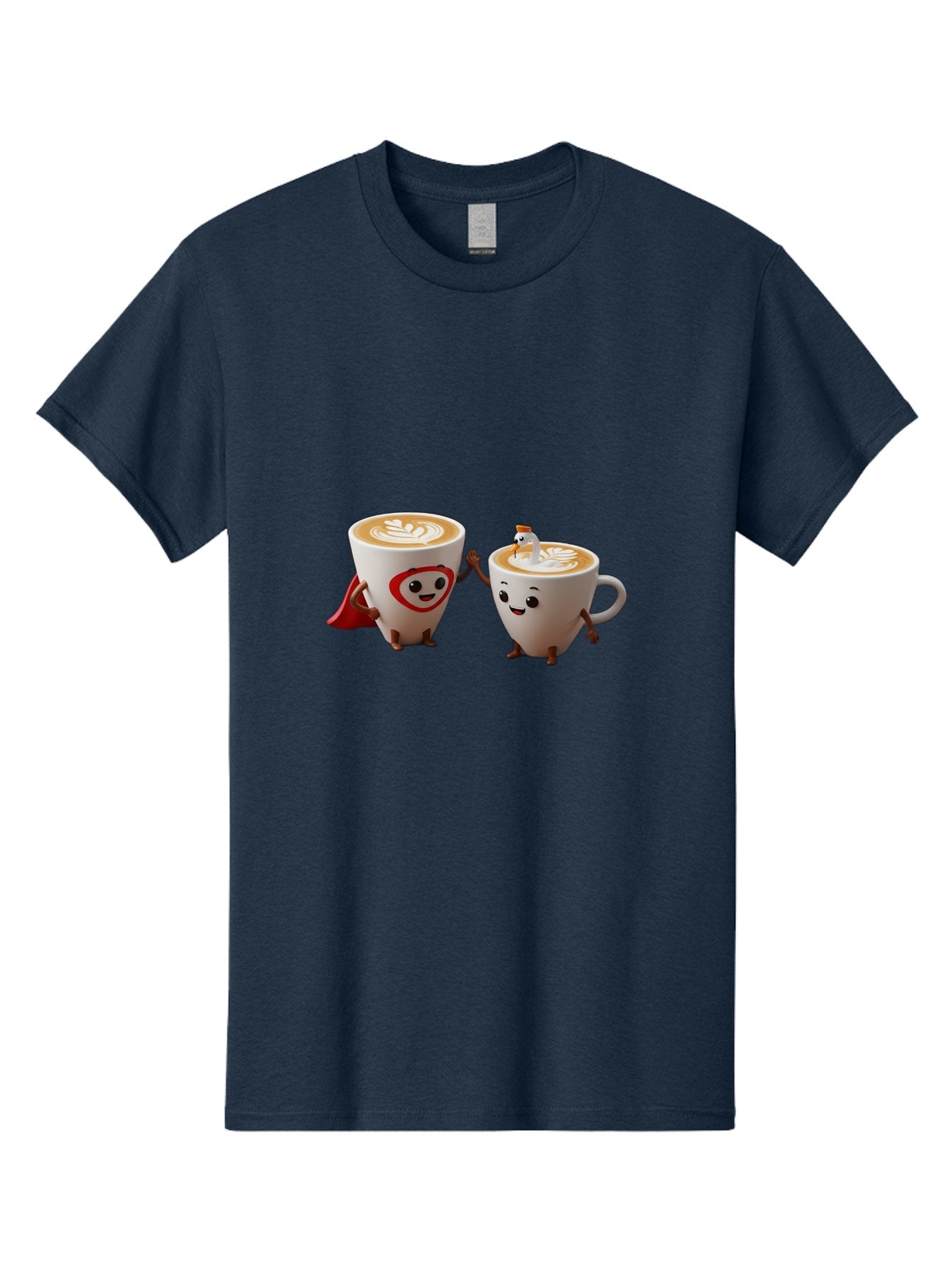 Cappuccino-Friends Men'S Graphic Tee, 100% Cotton, Comfortable Casual Summer Wear, Machine Washable, Cartoon Coffee Cups, Anthropomorphic Coffee, Latte Art, Coffee Lovers, Friendly Cups, Holding Hands, Cute Characters, Cartoon Illustrations, Bab711 9