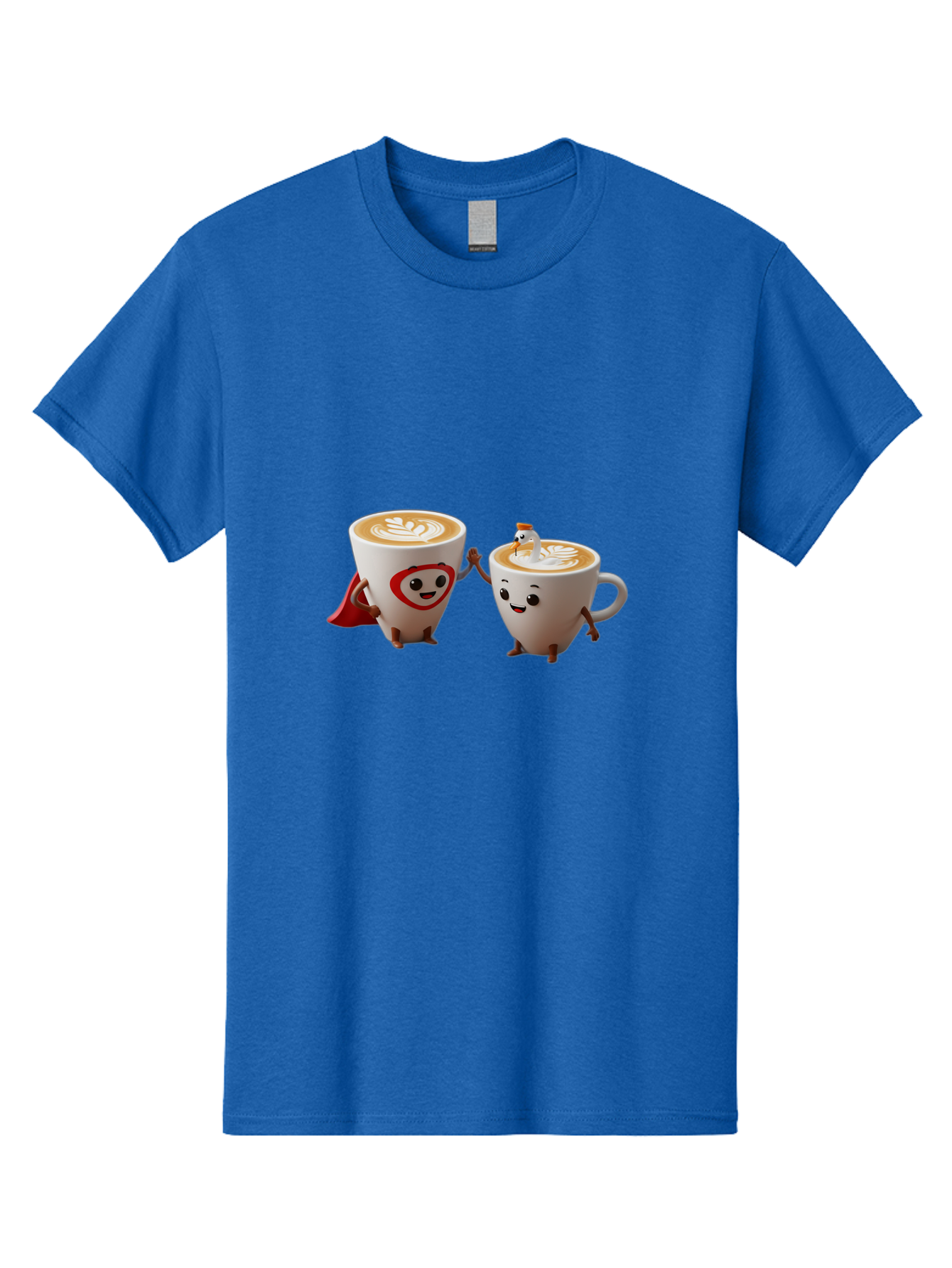 Cappuccino-Friends Men'S Graphic Tee, 100% Cotton, Comfortable Casual Summer Wear, Machine Washable, Cartoon Coffee Cups, Anthropomorphic Coffee, Latte Art, Coffee Lovers, Friendly Cups, Holding Hands, Cute Characters, Cartoon Illustrations, Bab711