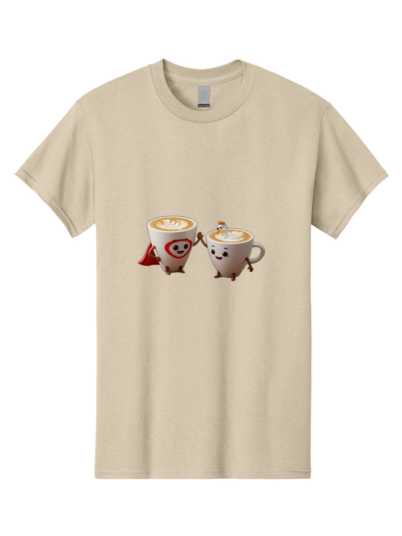 Cappuccino-Friends Men'S Graphic Tee, 100% Cotton, Comfortable Casual Summer Wear, Machine Washable, Cartoon Coffee Cups, Anthropomorphic Coffee, Latte Art, Coffee Lovers, Friendly Cups, Holding Hands, Cute Characters, Cartoon Illustrations, Bab711 13