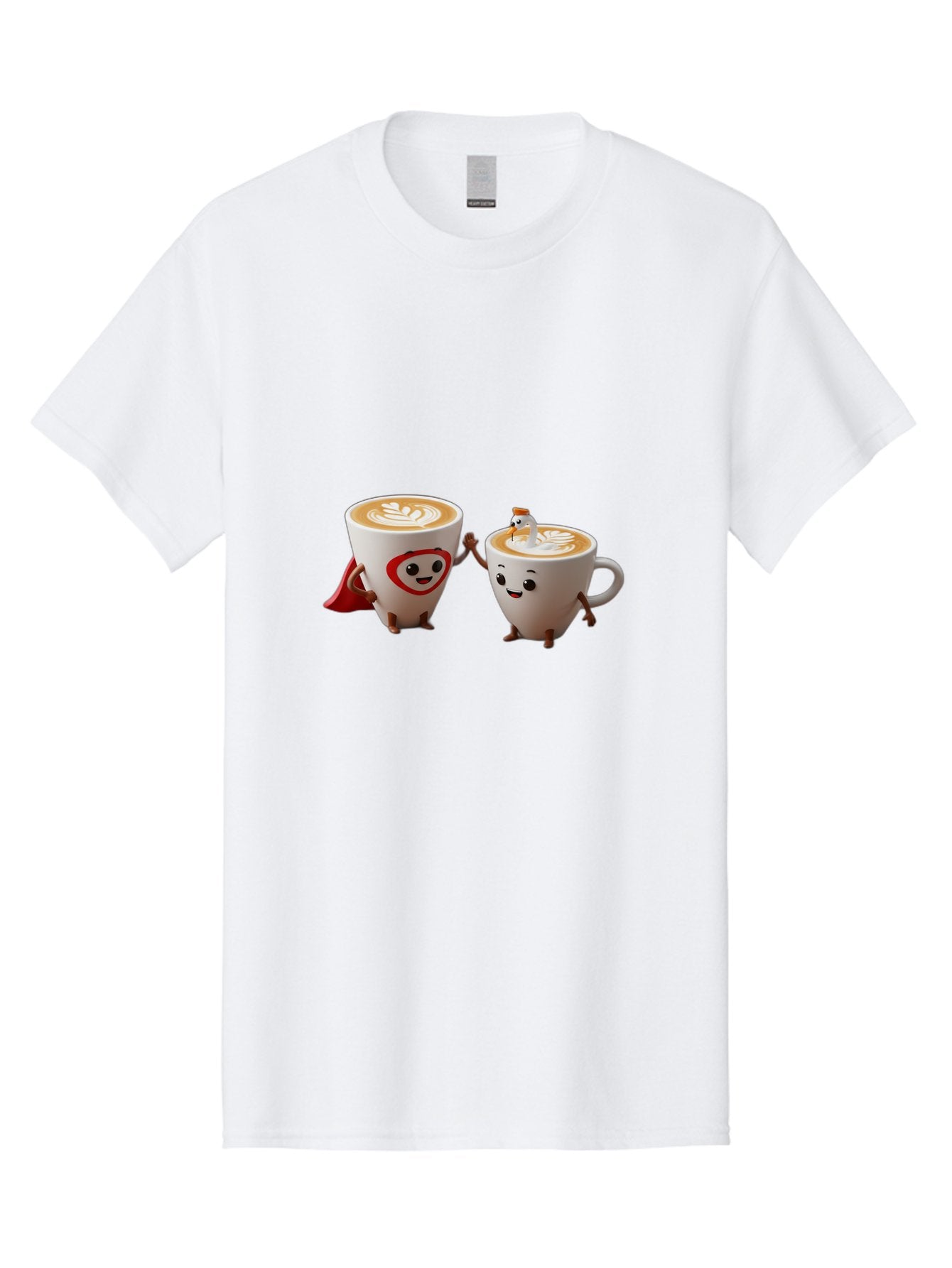 Cappuccino-Friends Men'S Graphic Tee, 100% Cotton, Comfortable Casual Summer Wear, Machine Washable, Cartoon Coffee Cups, Anthropomorphic Coffee, Latte Art, Coffee Lovers, Friendly Cups, Holding Hands, Cute Characters, Cartoon Illustrations, Bab711 5