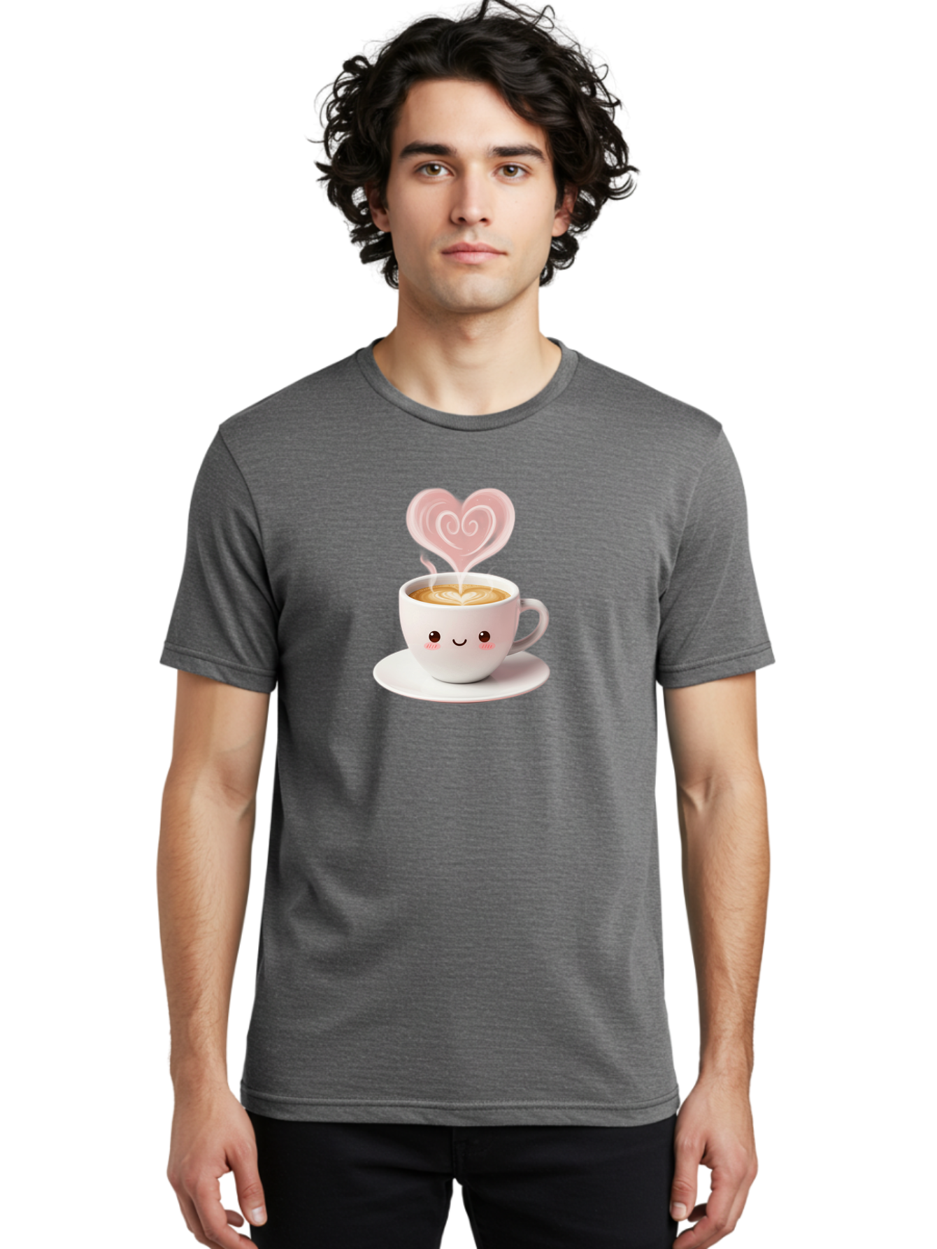 Cappuccino-Heart Men'S Graphic Tee, 100% Cotton, Comfortable Casual Summer Wear, Machine Washable, Cute Coffee Cup, Coffee Art, Heart Design, Steaming Hot Coffee, Coffee Lover, Latte Art, Morning Coffee, Happy Face, Coffee Break, Bab712 18