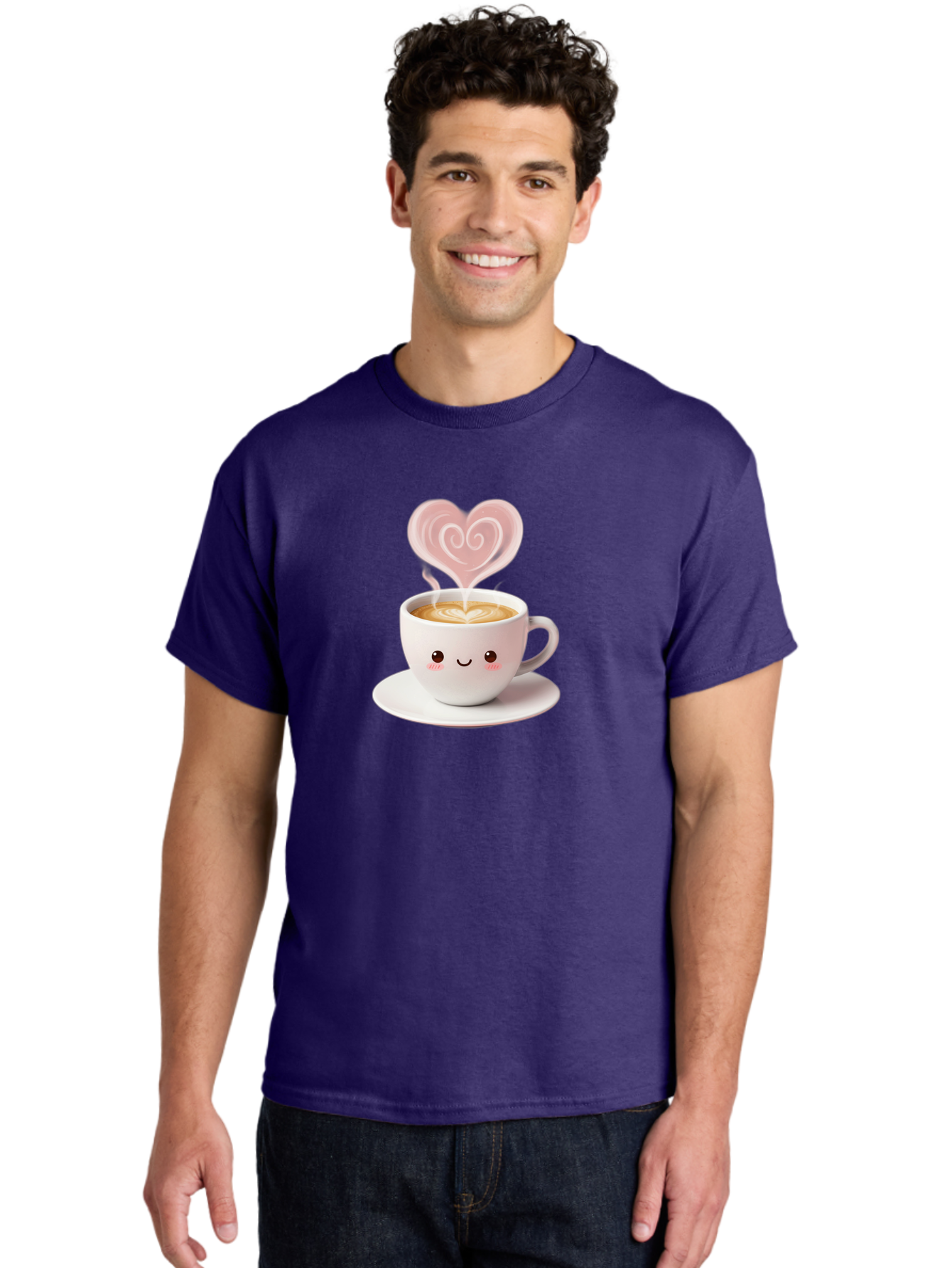 Cappuccino-Heart Men'S Graphic Tee, 100% Cotton, Comfortable Casual Summer Wear, Machine Washable, Cute Coffee Cup, Coffee Art, Heart Design, Steaming Hot Coffee, Coffee Lover, Latte Art, Morning Coffee, Happy Face, Coffee Break, Bab712 17