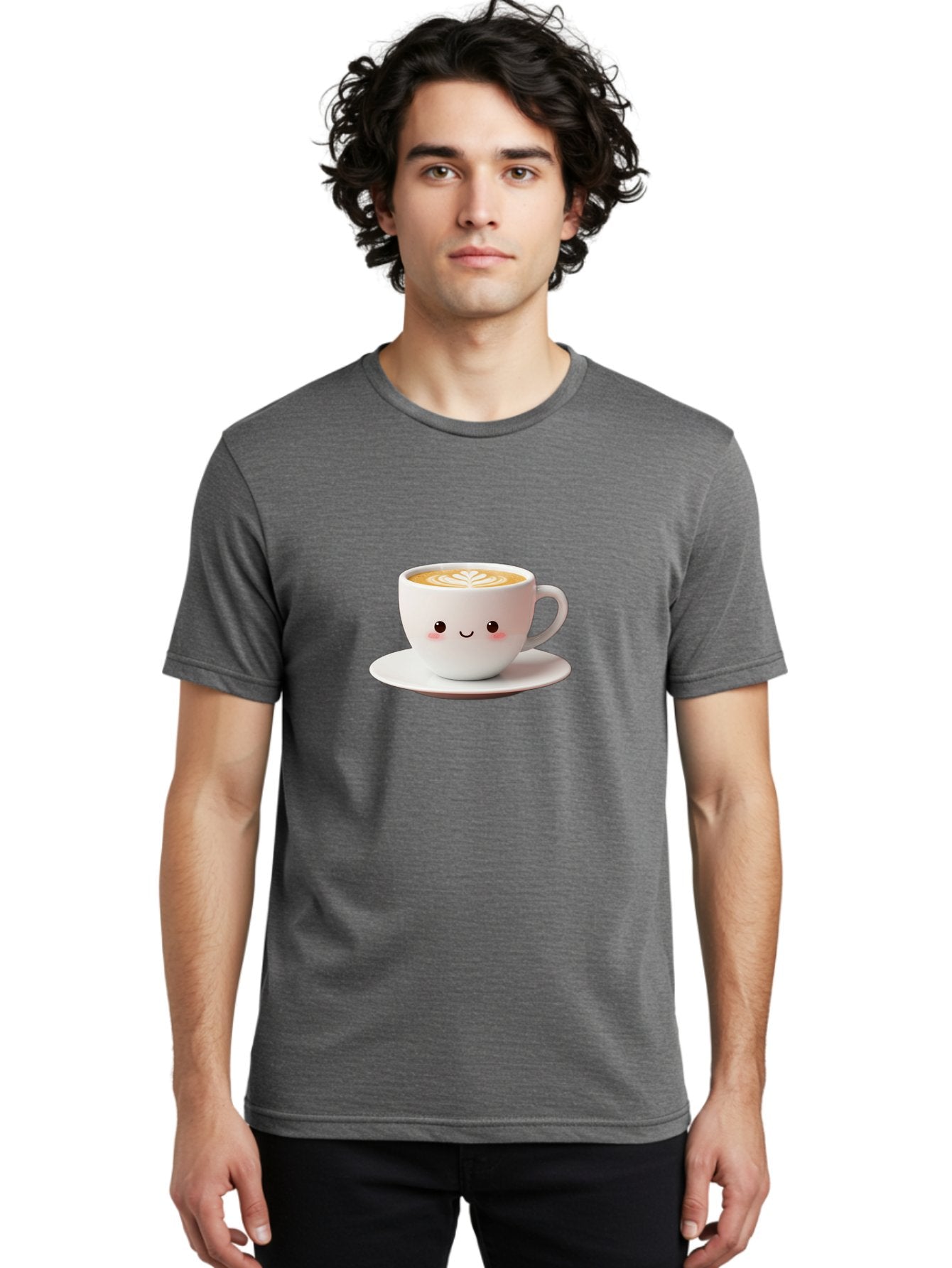 Cappuccino Men'S Graphic Tee, 100% Cotton, Comfortable Casual Summer Wear, Machine Washable, Cute Cartoon Coffee, Latte Art, Happy Face, Coffee Cup, Espresso Drink, Saucer, Adorable Character, Morning Pick-Me-Up, Coffee Break, Bab713 26