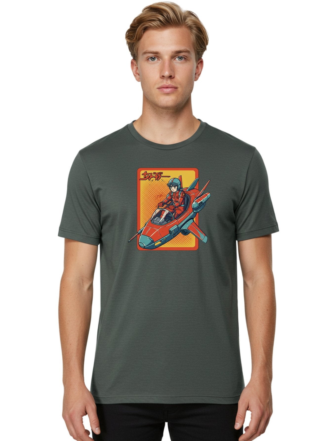 Captain-Tsubasa Men'S Graphic Tee, 100% Cotton, Comfortable Casual Summer Wear, Machine Washable, Anime Style Fighter Jet, Red Jet Aircraft, Japanese Text, Futuristic Pilot, Aviation Art, Cyberpunk, Manga Inspired Bab714 21