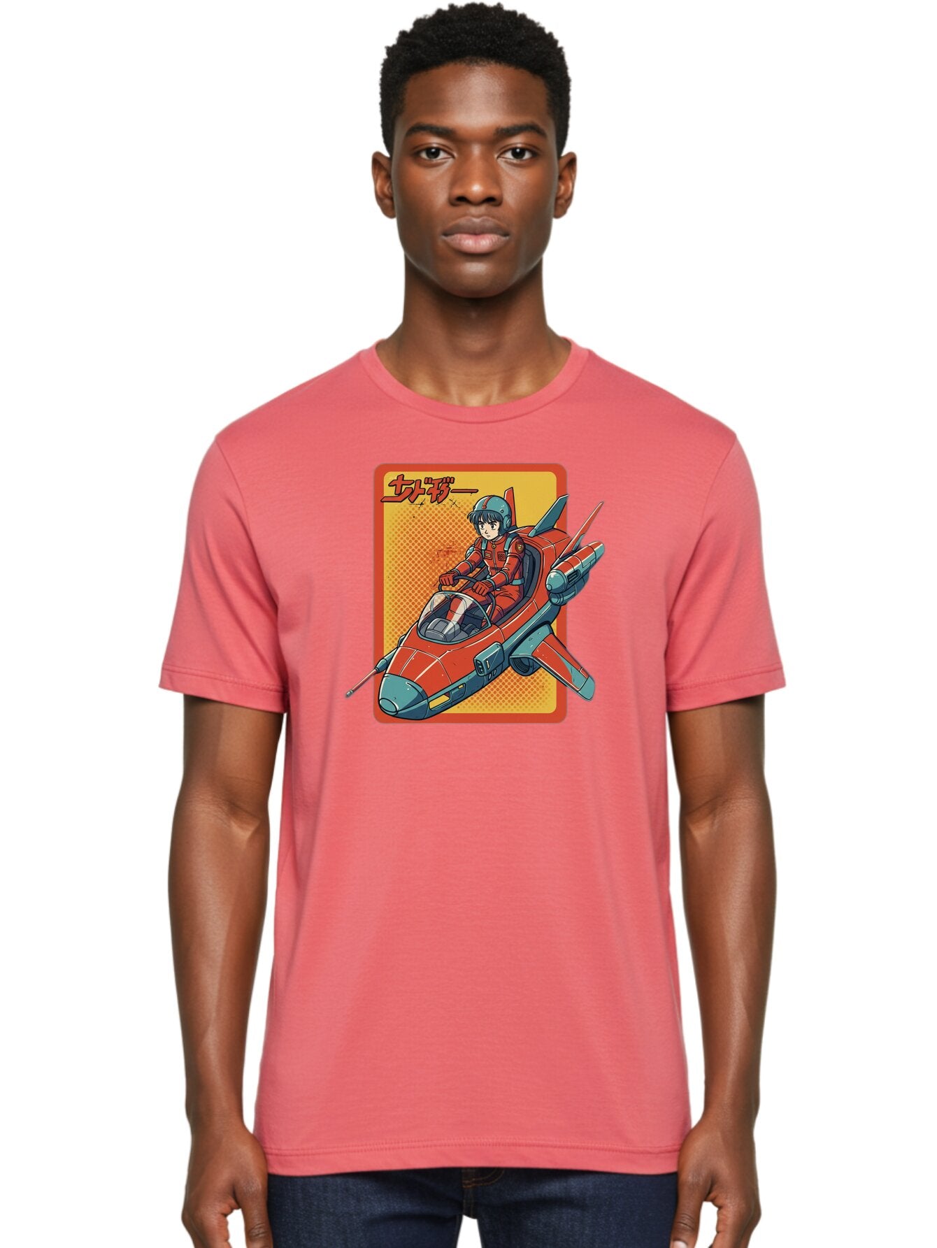 Captain-Tsubasa Men'S Graphic Tee, 100% Cotton, Comfortable Casual Summer Wear, Machine Washable, Anime Style Fighter Jet, Red Jet Aircraft, Japanese Text, Futuristic Pilot, Aviation Art, Cyberpunk, Manga Inspired Bab714 28