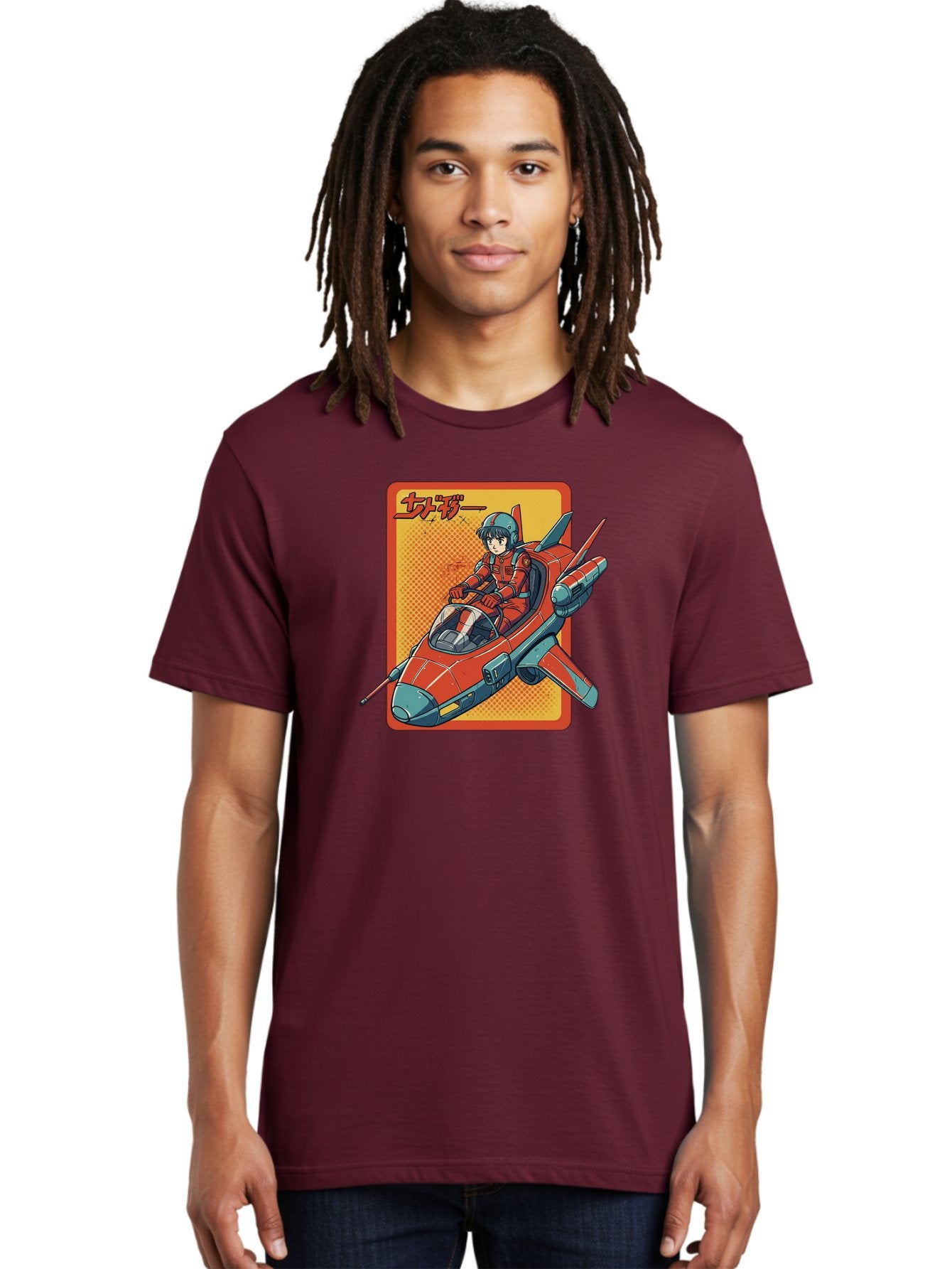 Captain-Tsubasa Men'S Graphic Tee, 100% Cotton, Comfortable Casual Summer Wear, Machine Washable, Anime Style Fighter Jet, Red Jet Aircraft, Japanese Text, Futuristic Pilot, Aviation Art, Cyberpunk, Manga Inspired Bab714 25
