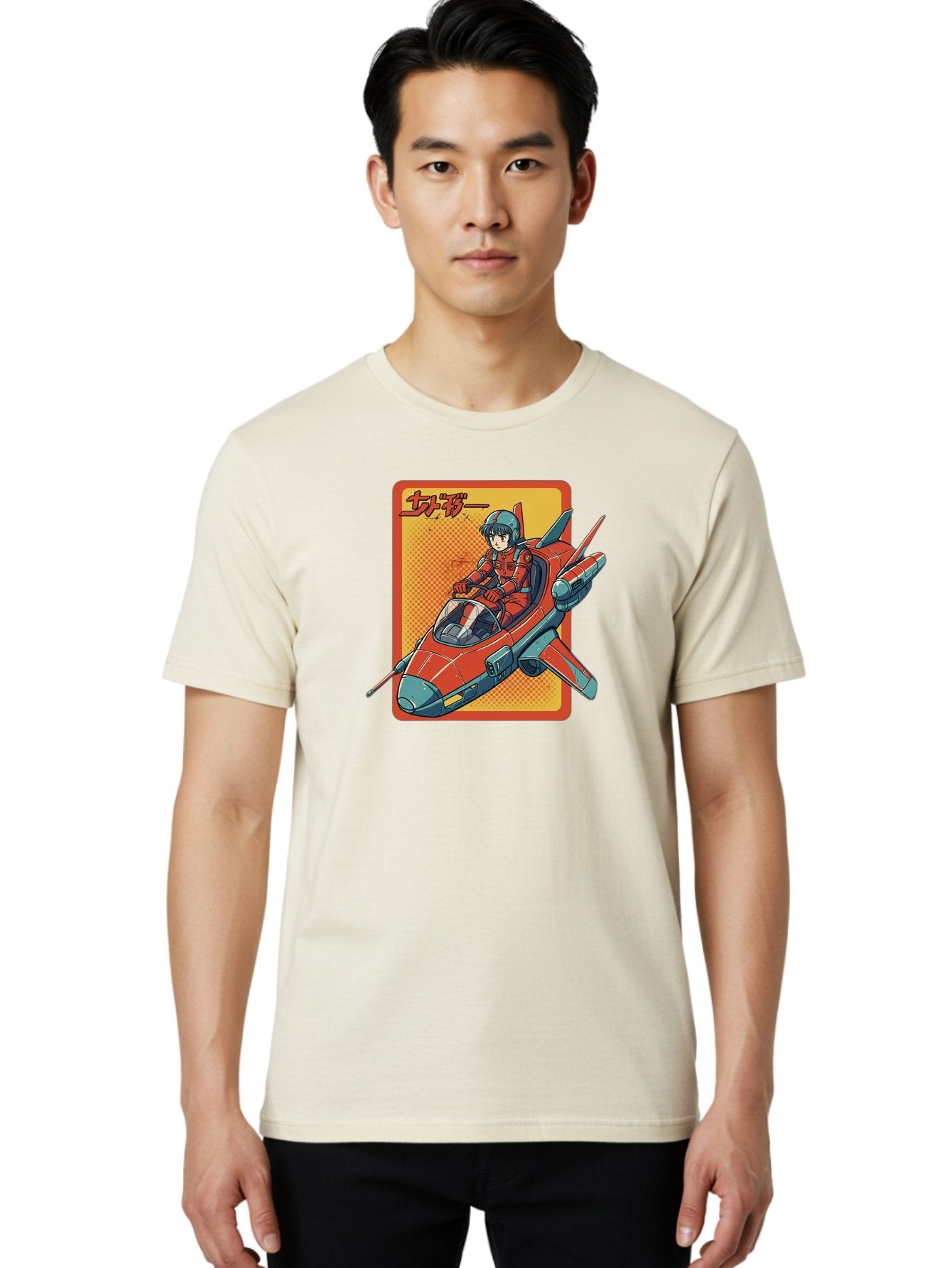Captain-Tsubasa Men'S Graphic Tee, 100% Cotton, Comfortable Casual Summer Wear, Machine Washable, Anime Style Fighter Jet, Red Jet Aircraft, Japanese Text, Futuristic Pilot, Aviation Art, Cyberpunk, Manga Inspired Bab714 22