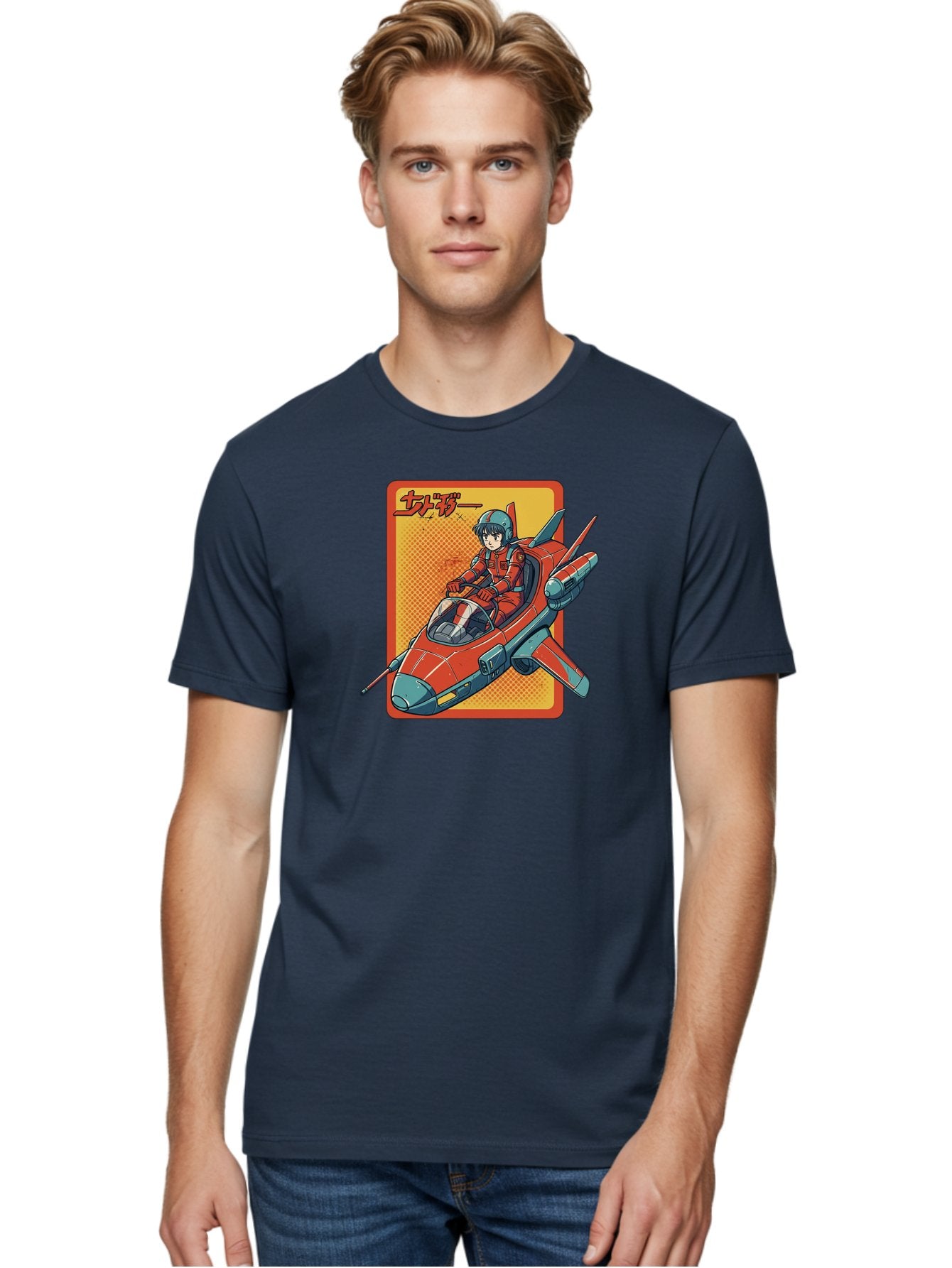 Captain-Tsubasa Men'S Graphic Tee, 100% Cotton, Comfortable Casual Summer Wear, Machine Washable, Anime Style Fighter Jet, Red Jet Aircraft, Japanese Text, Futuristic Pilot, Aviation Art, Cyberpunk, Manga Inspired Bab714 16