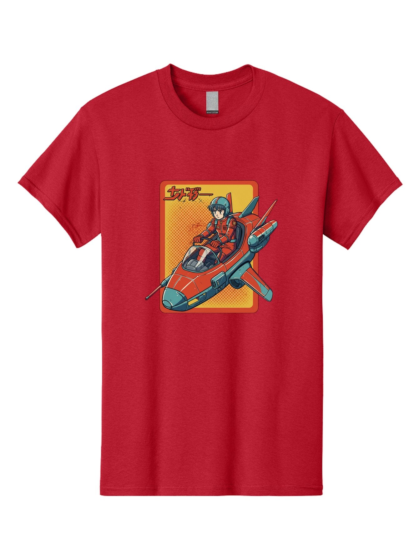 Captain-Tsubasa Men'S Graphic Tee, 100% Cotton, Comfortable Casual Summer Wear, Machine Washable, Anime Style Fighter Jet, Red Jet Aircraft, Japanese Text, Futuristic Pilot, Aviation Art, Cyberpunk, Manga Inspired Bab714 10