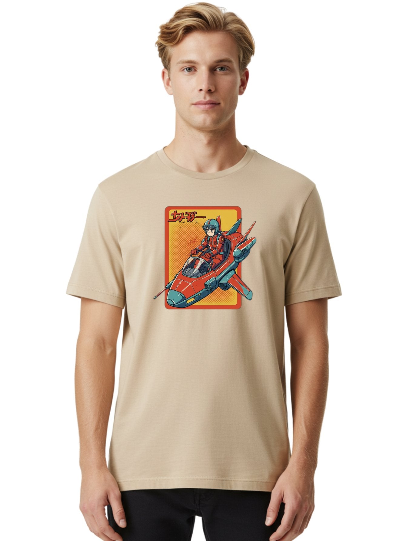 Captain-Tsubasa Men'S Graphic Tee, 100% Cotton, Comfortable Casual Summer Wear, Machine Washable, Anime Style Fighter Jet, Red Jet Aircraft, Japanese Text, Futuristic Pilot, Aviation Art, Cyberpunk, Manga Inspired Bab714 26
