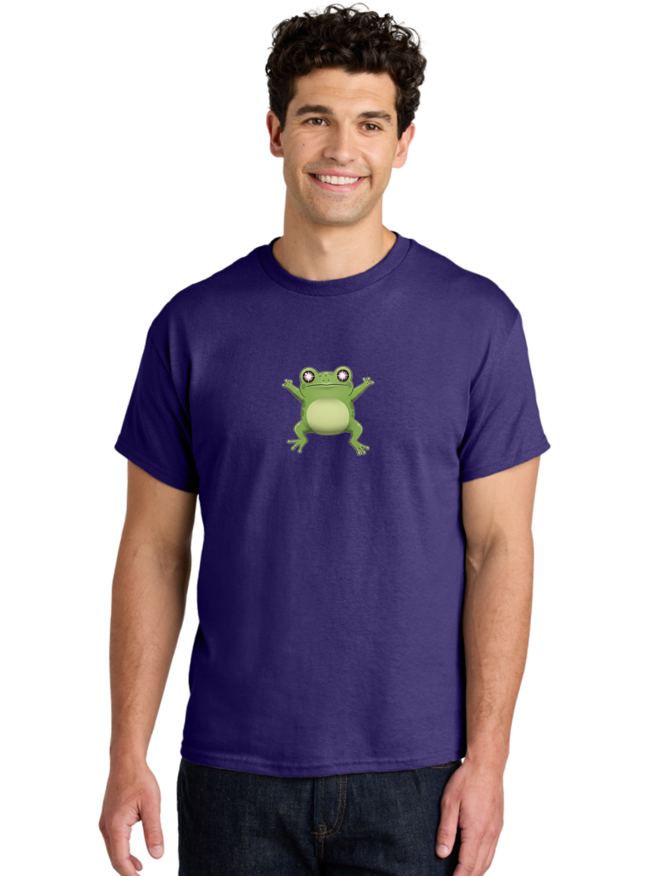 Cartoon-Frog-1 Men'S Graphic Tee, 100% Cotton, Comfortable Casual Summer Wear, Machine Washable, Cartoon Frog, Green Frog, Frog Character, Frog Illustration, Shiny Eyes, Frog Pose, Cute Amphibian, Frog Art, Whimsical Design, Funny Frog, Bab716 26