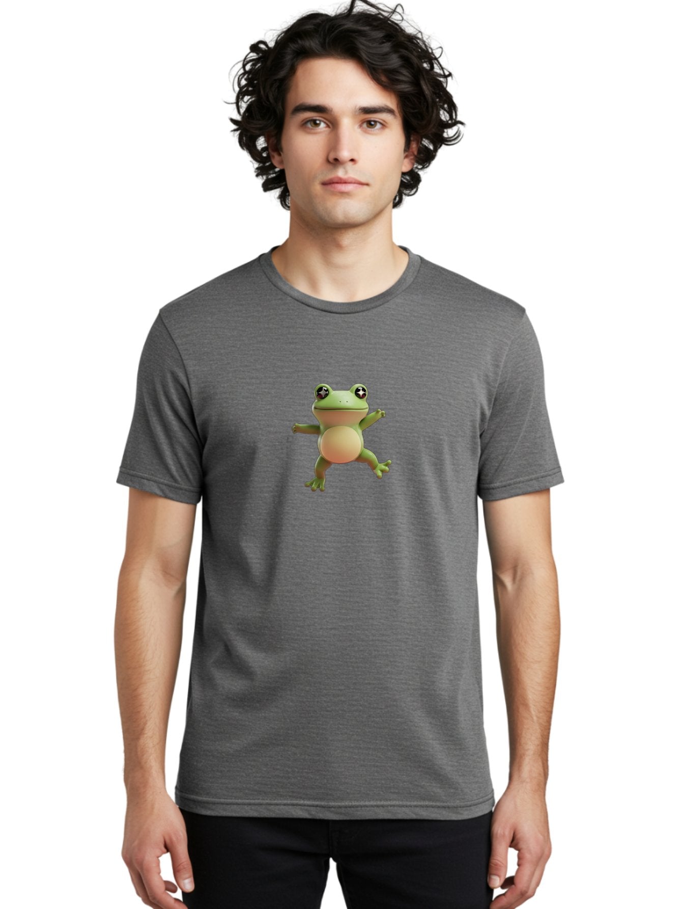 Cartoon-Frog Men'S Graphic Tee, 100% Cotton, Comfortable Casual Summer Wear, Machine Washable, Cartoon Frog, Dancing Frog, Green Frog, Frog With Big Eyes, Star-Eyed Frog, Adorable Amphibian, Funny Animal Character Bab717 30