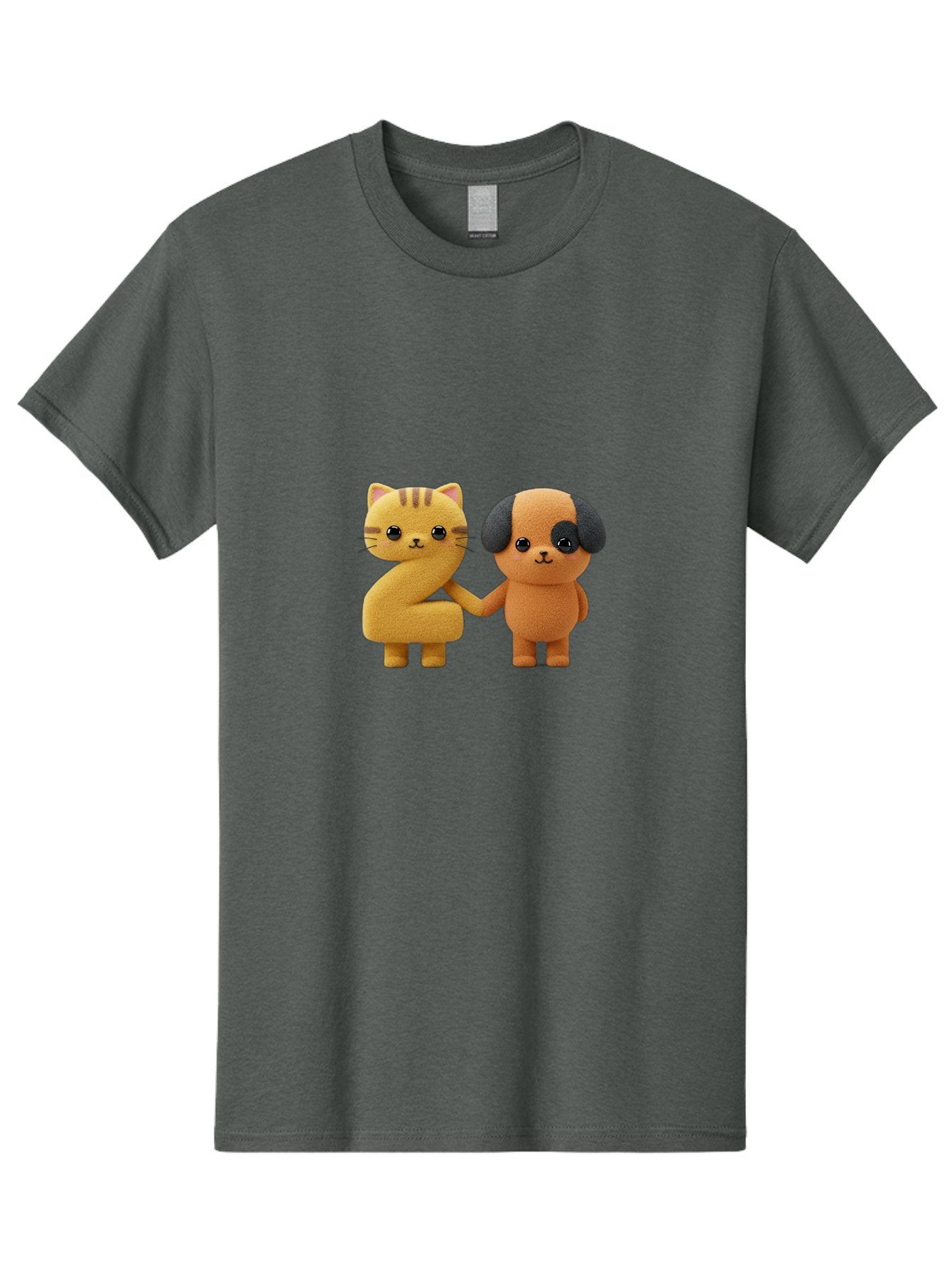 Cat-And-Dog Men'S Graphic Tee, 100% Cotton, Comfortable Casual Summer Wear, Machine Washable, Cartoon Cat, Dog, Holding Hands, Friendship, Cute Animals, Adorable Characters, Kawaii, Cartoon Style, Animal Friends, Funny Pets Bab721 3