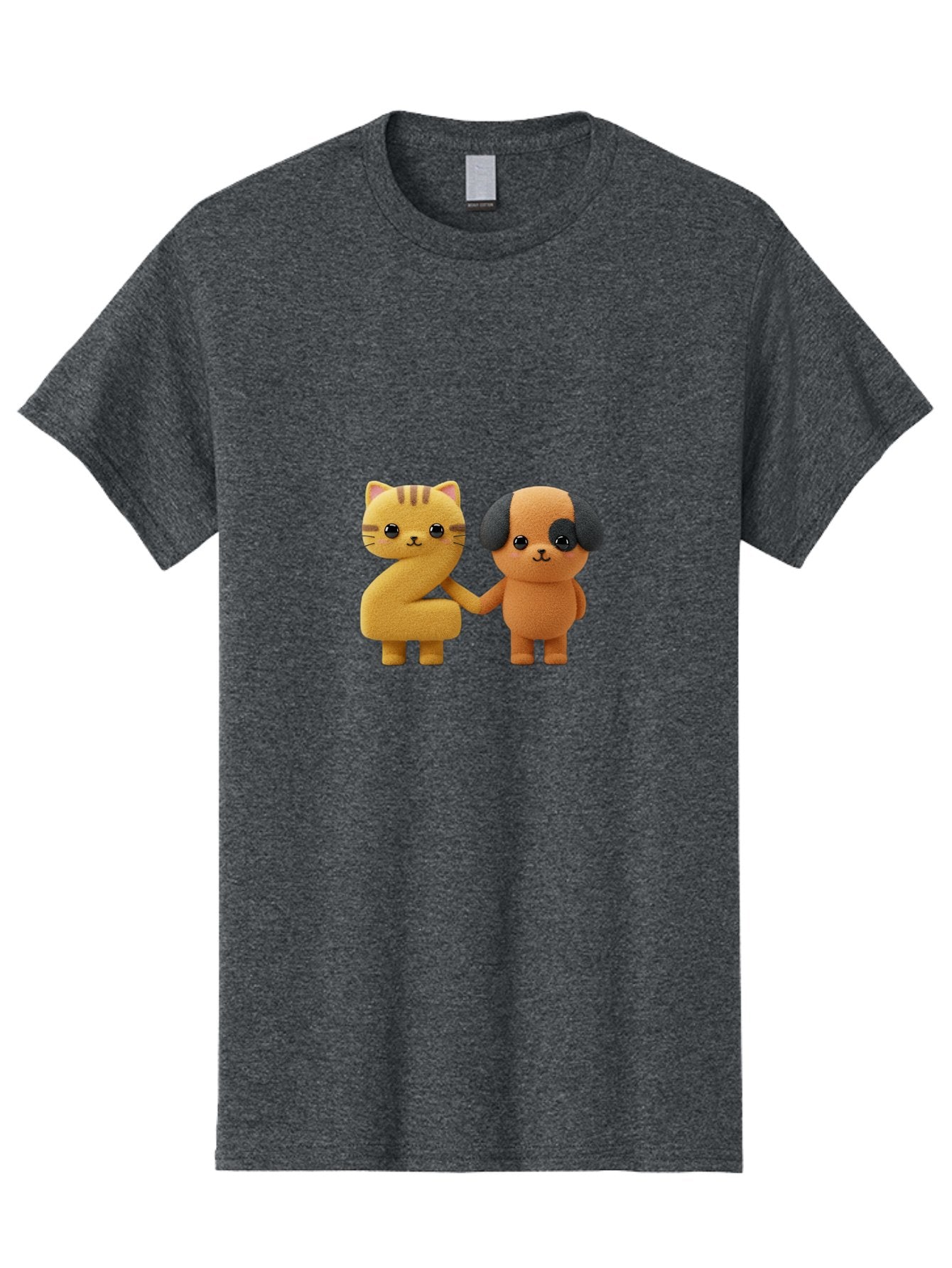 Cat-And-Dog Men'S Graphic Tee, 100% Cotton, Comfortable Casual Summer Wear, Machine Washable, Cartoon Cat, Dog, Holding Hands, Friendship, Cute Animals, Adorable Characters, Kawaii, Cartoon Style, Animal Friends, Funny Pets Bab721