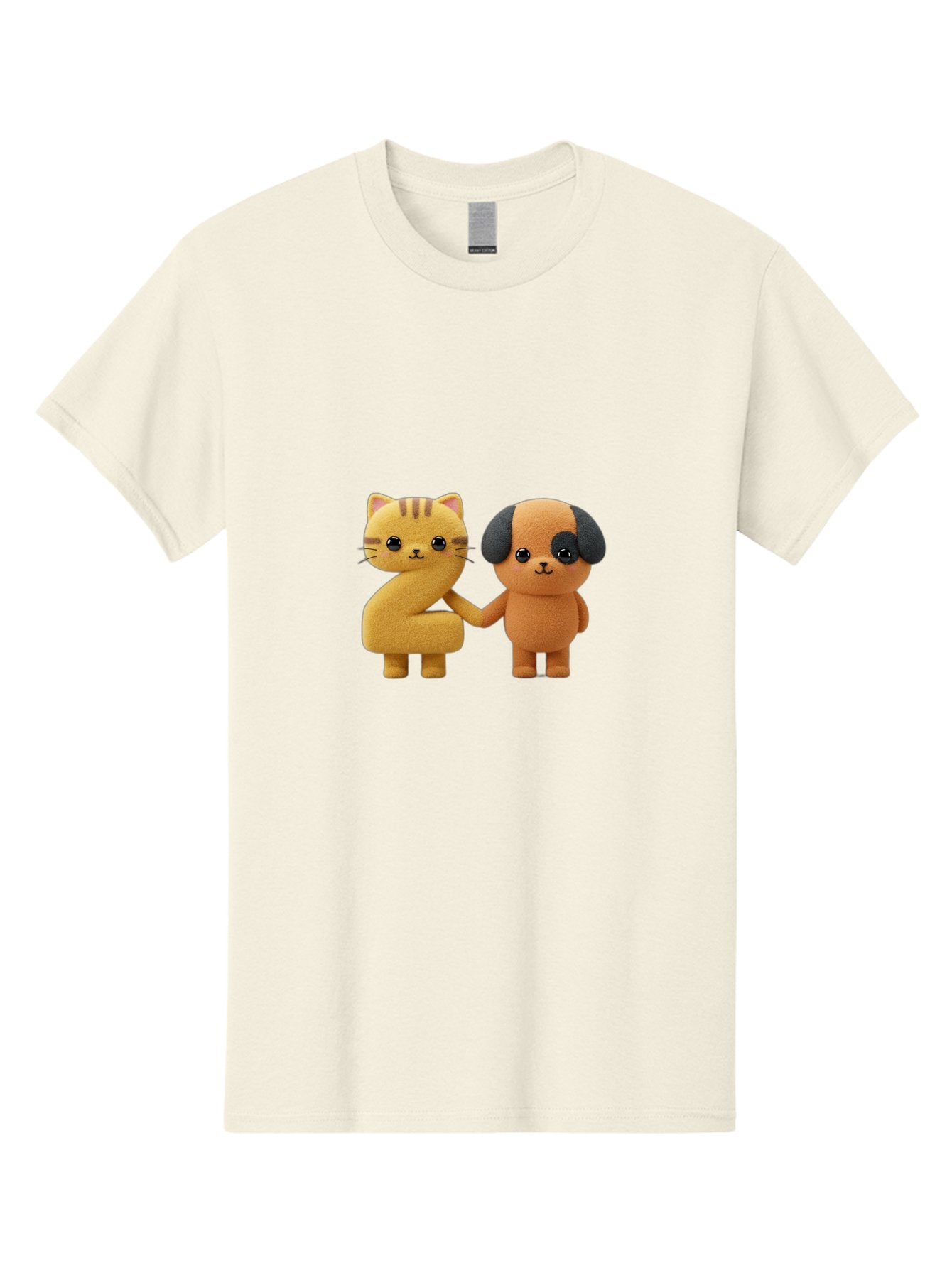 Cat-And-Dog Men'S Graphic Tee, 100% Cotton, Comfortable Casual Summer Wear, Machine Washable, Cartoon Cat, Dog, Holding Hands, Friendship, Cute Animals, Adorable Characters, Kawaii, Cartoon Style, Animal Friends, Funny Pets Bab721 13