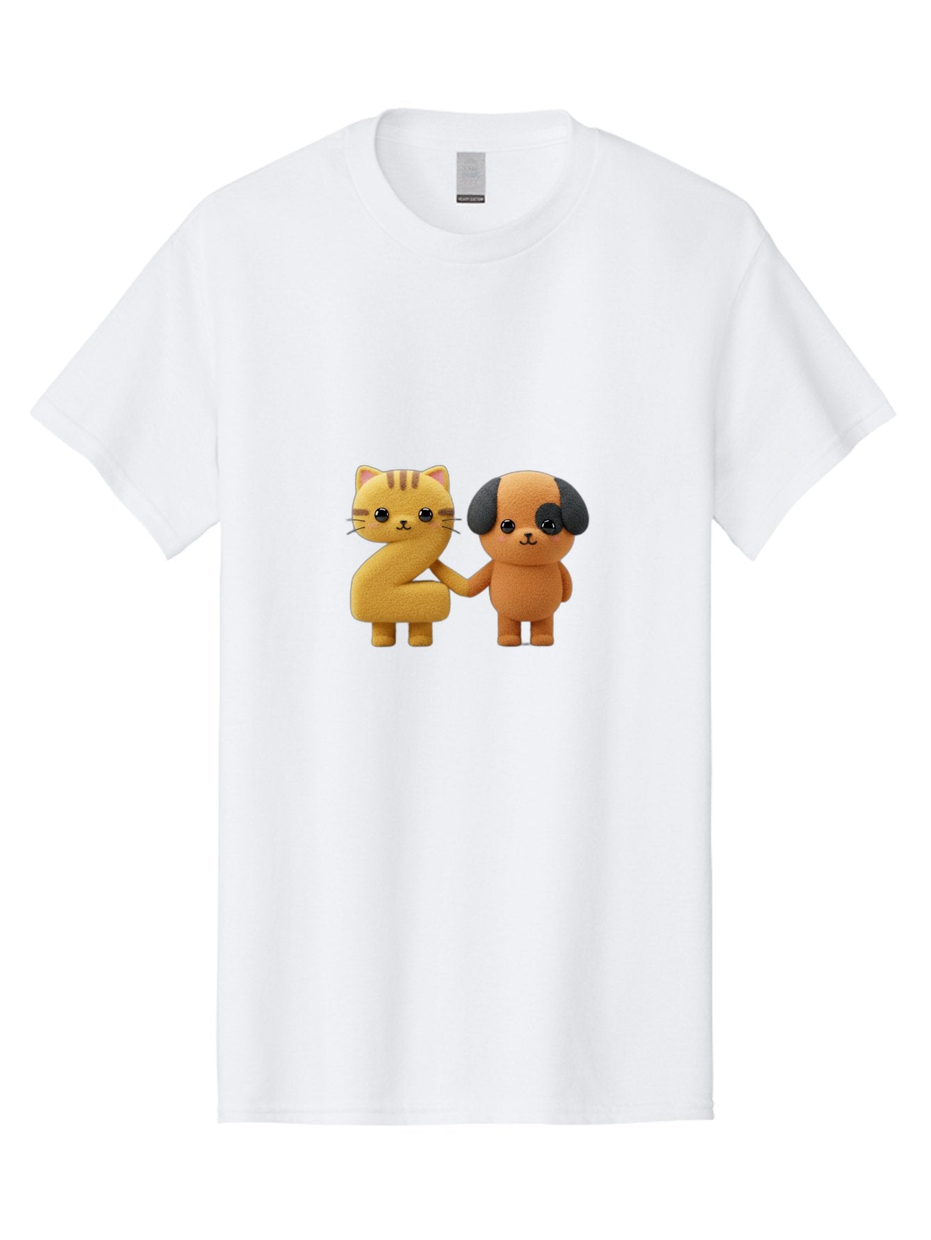 Cat-And-Dog Men'S Graphic Tee, 100% Cotton, Comfortable Casual Summer Wear, Machine Washable, Cartoon Cat, Dog, Holding Hands, Friendship, Cute Animals, Adorable Characters, Kawaii, Cartoon Style, Animal Friends, Funny Pets Bab721 5