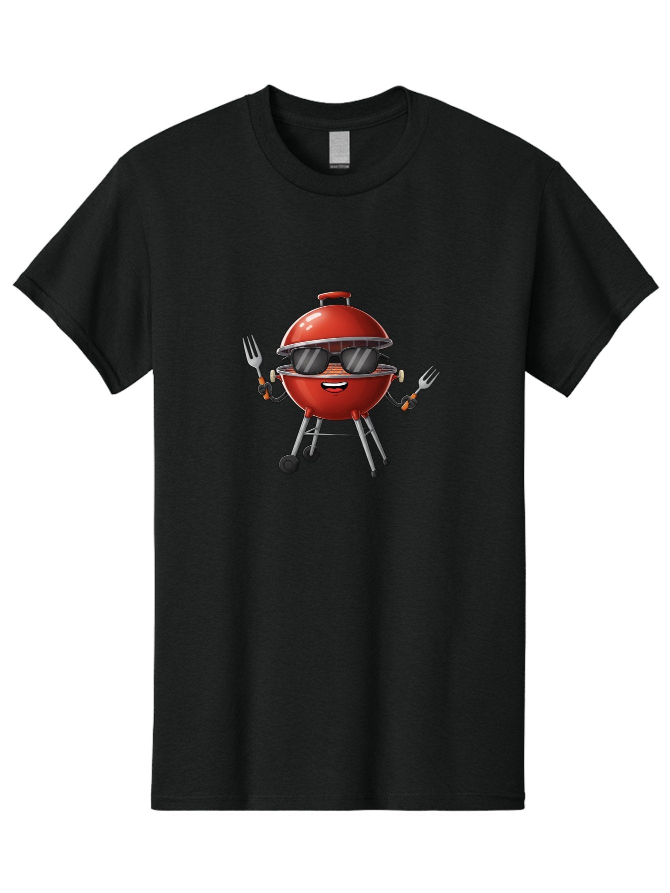 Charcoal-Grill Men'S Graphic Tee, 100% Cotton, Comfortable Casual Summer Wear, Machine Washable, Charcoal Bbq Grill, Barbecue, Grill, Sunglasses, Fork, Cartoon Character, Friendly Face, Summer Fun, Outdoor Cooking, Bbq Accessories Bab726