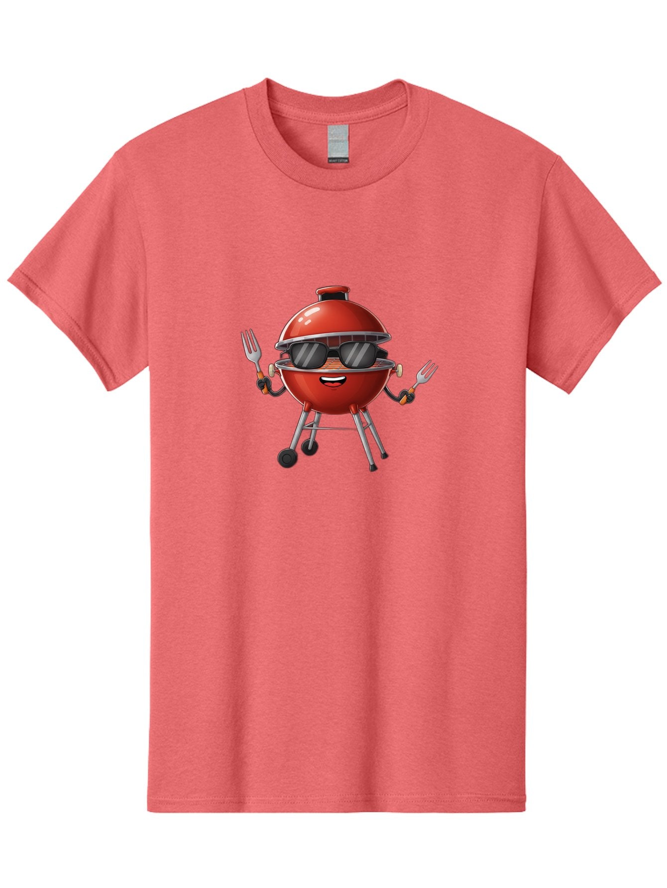Charcoal-Grill Men'S Graphic Tee, 100% Cotton, Comfortable Casual Summer Wear, Machine Washable, Charcoal Bbq Grill, Barbecue, Grill, Sunglasses, Fork, Cartoon Character, Friendly Face, Summer Fun, Outdoor Cooking, Bbq Accessories Bab726 12