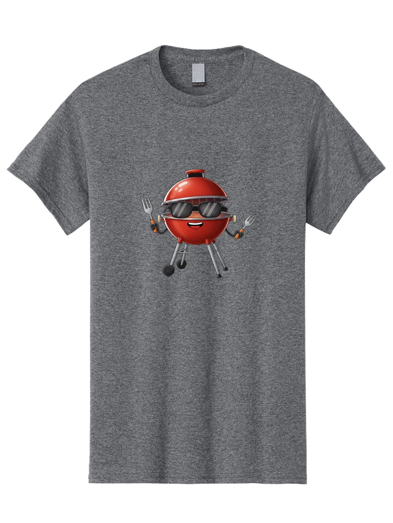 Charcoal-Grill Men'S Graphic Tee, 100% Cotton, Comfortable Casual Summer Wear, Machine Washable, Charcoal Bbq Grill, Barbecue, Grill, Sunglasses, Fork, Cartoon Character, Friendly Face, Summer Fun, Outdoor Cooking, Bbq Accessories Bab726 13