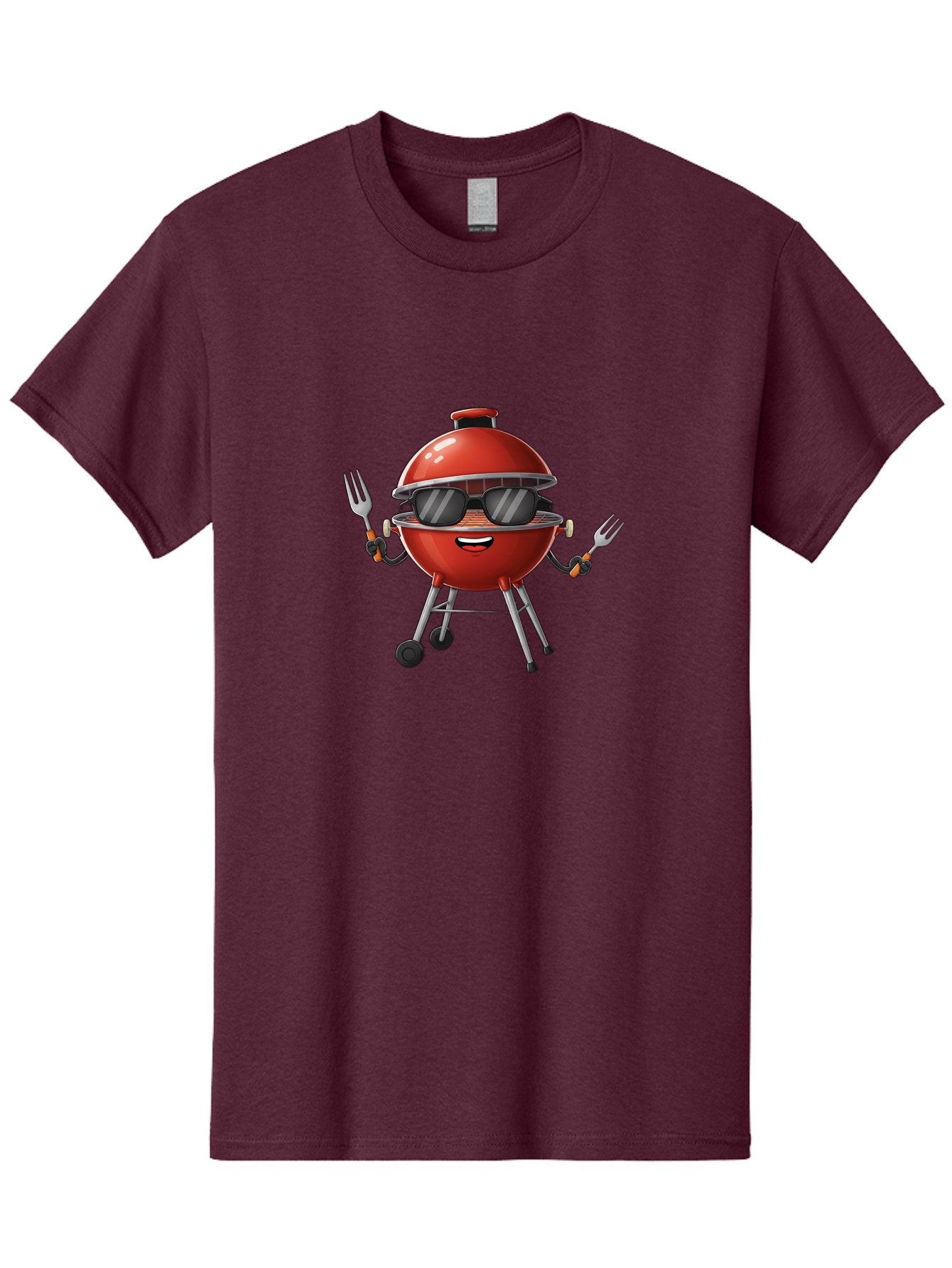 Charcoal-Grill Men'S Graphic Tee, 100% Cotton, Comfortable Casual Summer Wear, Machine Washable, Charcoal Bbq Grill, Barbecue, Grill, Sunglasses, Fork, Cartoon Character, Friendly Face, Summer Fun, Outdoor Cooking, Bbq Accessories Bab726 14