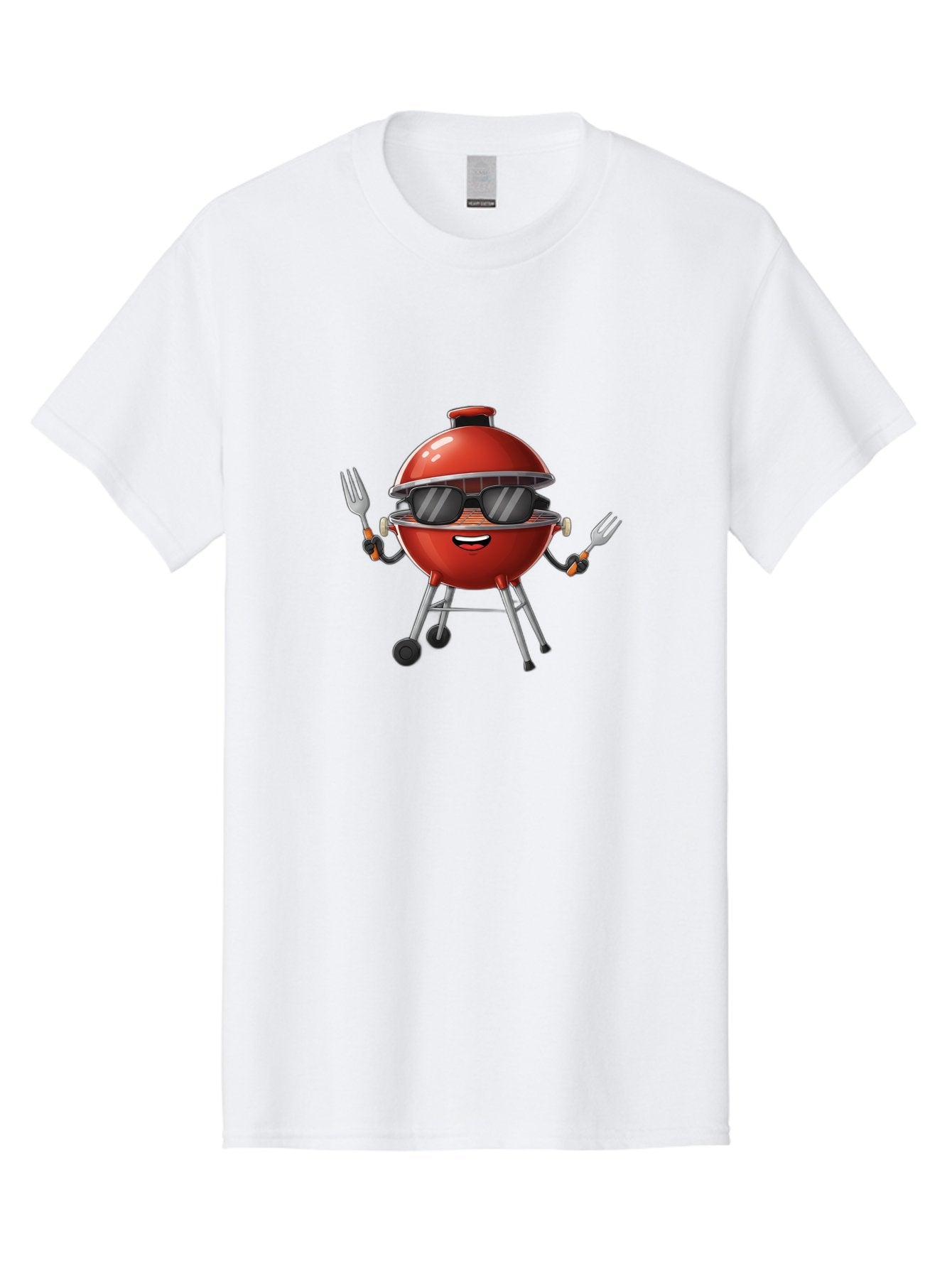 Charcoal-Grill Men'S Graphic Tee, 100% Cotton, Comfortable Casual Summer Wear, Machine Washable, Charcoal Bbq Grill, Barbecue, Grill, Sunglasses, Fork, Cartoon Character, Friendly Face, Summer Fun, Outdoor Cooking, Bbq Accessories Bab726 5