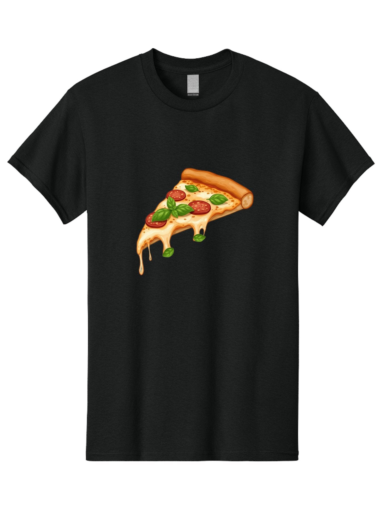 Cheesy-Pepperoni-Pizza-Slice Men'S Graphic Tee, 100% Cotton, Comfortable Casual Summer Wear, Machine Washable, Cheesy Pizza Slice, Pepperoni Pizza, Basil Leaves, Melted Cheese, Italian Food, Savory Snack, Pizza Topping, Food Illustration Bab727 12