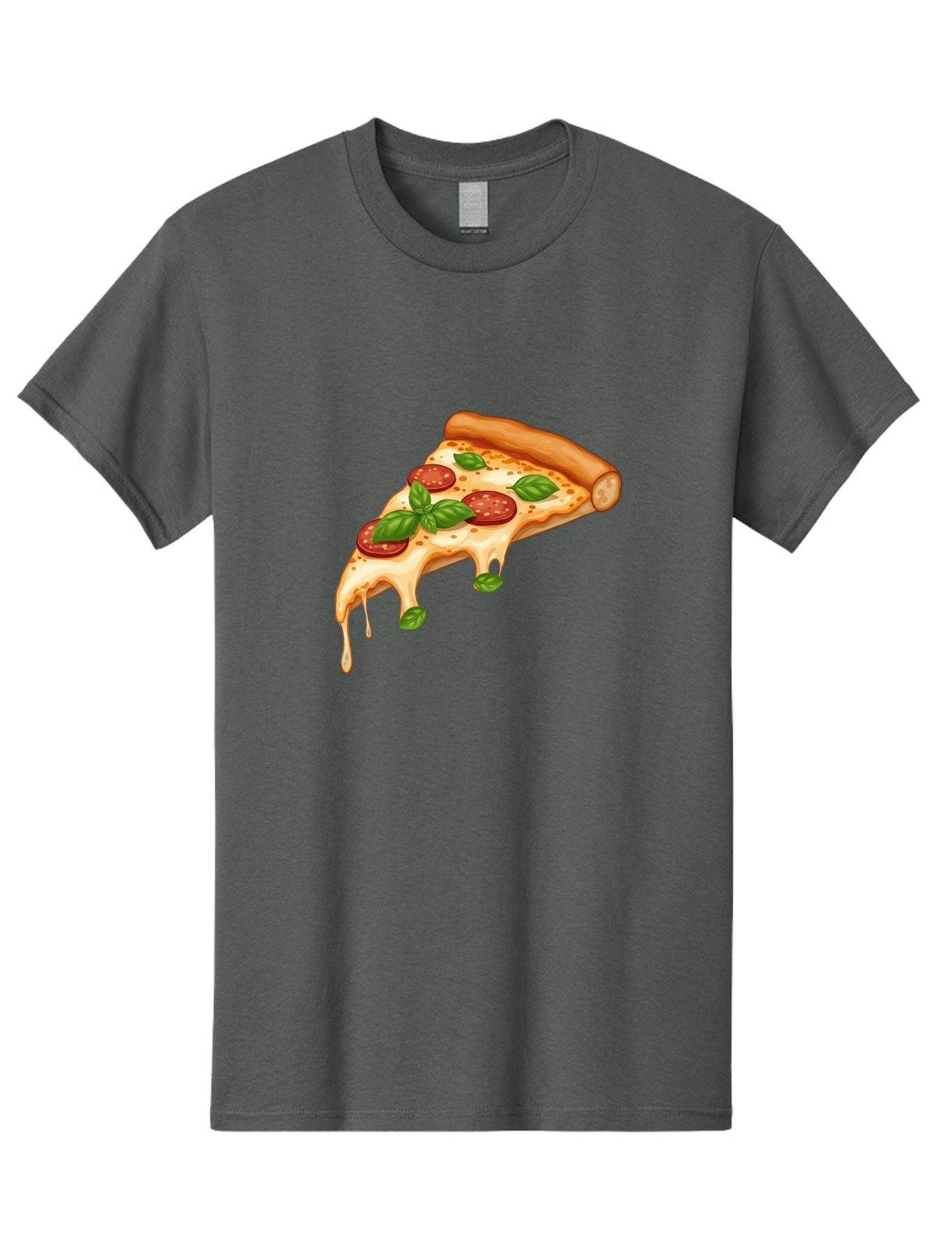 Cheesy-Pepperoni-Pizza-Slice Men'S Graphic Tee, 100% Cotton, Comfortable Casual Summer Wear, Machine Washable, Cheesy Pizza Slice, Pepperoni Pizza, Basil Leaves, Melted Cheese, Italian Food, Savory Snack, Pizza Topping, Food Illustration Bab727 4