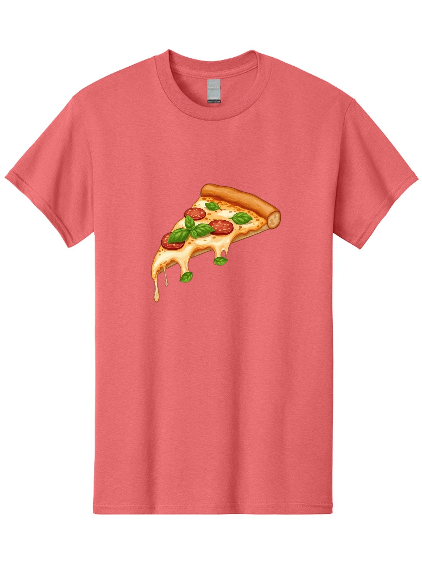 Cheesy-Pepperoni-Pizza-Slice Men'S Graphic Tee, 100% Cotton, Comfortable Casual Summer Wear, Machine Washable, Cheesy Pizza Slice, Pepperoni Pizza, Basil Leaves, Melted Cheese, Italian Food, Savory Snack, Pizza Topping, Food Illustration Bab727 10