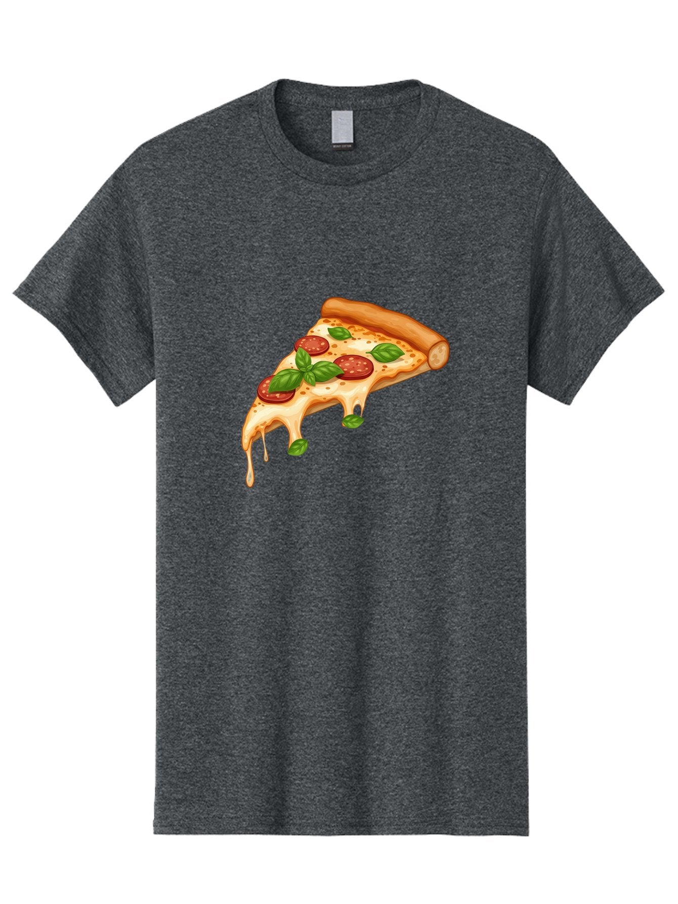 Cheesy-Pepperoni-Pizza-Slice Men'S Graphic Tee, 100% Cotton, Comfortable Casual Summer Wear, Machine Washable, Cheesy Pizza Slice, Pepperoni Pizza, Basil Leaves, Melted Cheese, Italian Food, Savory Snack, Pizza Topping, Food Illustration Bab727 9