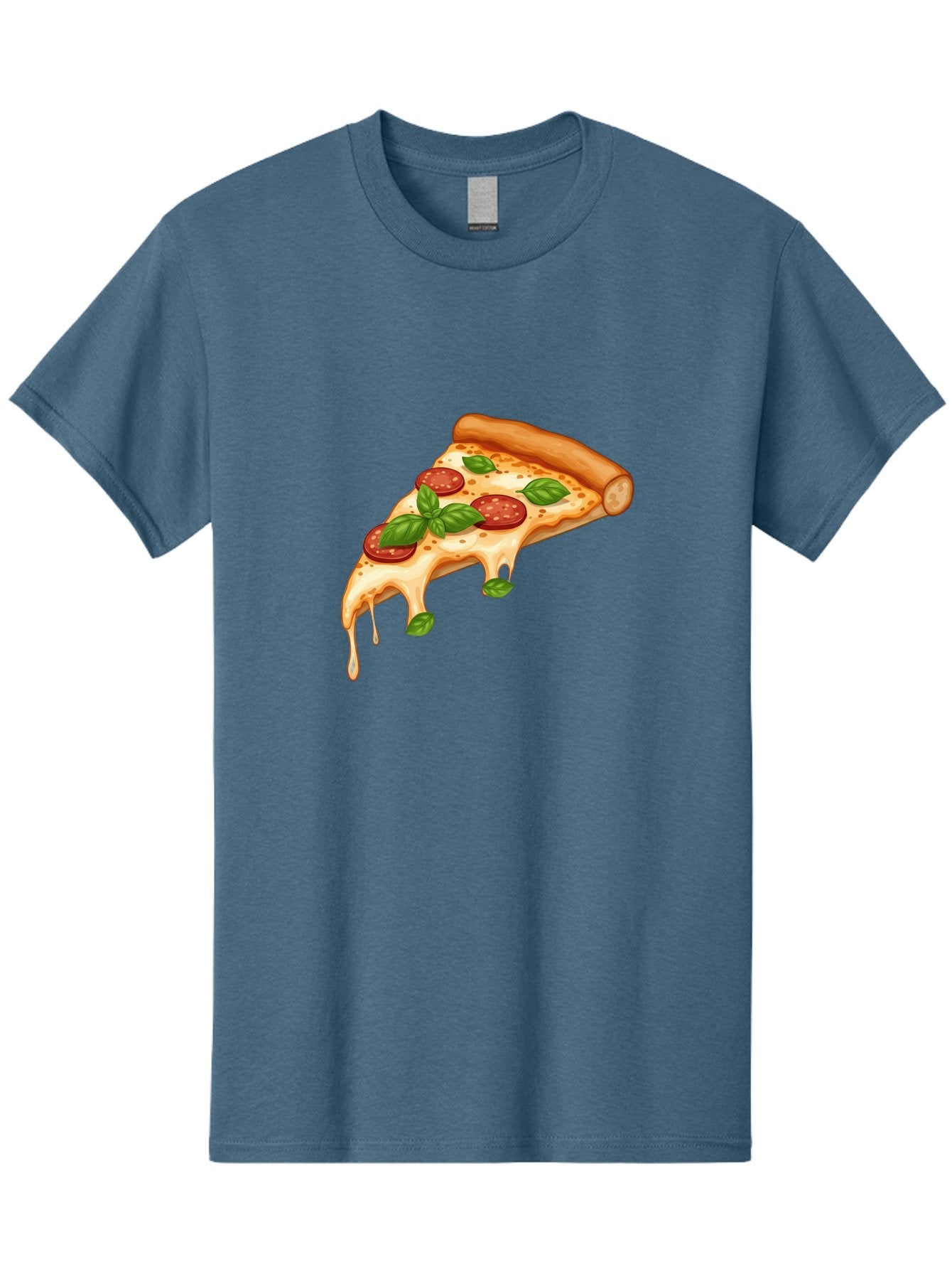 Cheesy-Pepperoni-Pizza-Slice Men'S Graphic Tee, 100% Cotton, Comfortable Casual Summer Wear, Machine Washable, Cheesy Pizza Slice, Pepperoni Pizza, Basil Leaves, Melted Cheese, Italian Food, Savory Snack, Pizza Topping, Food Illustration Bab727 7