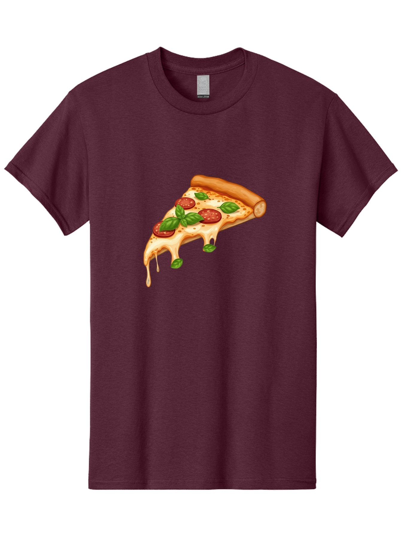 Cheesy-Pepperoni-Pizza-Slice Men'S Graphic Tee, 100% Cotton, Comfortable Casual Summer Wear, Machine Washable, Cheesy Pizza Slice, Pepperoni Pizza, Basil Leaves, Melted Cheese, Italian Food, Savory Snack, Pizza Topping, Food Illustration Bab727 11