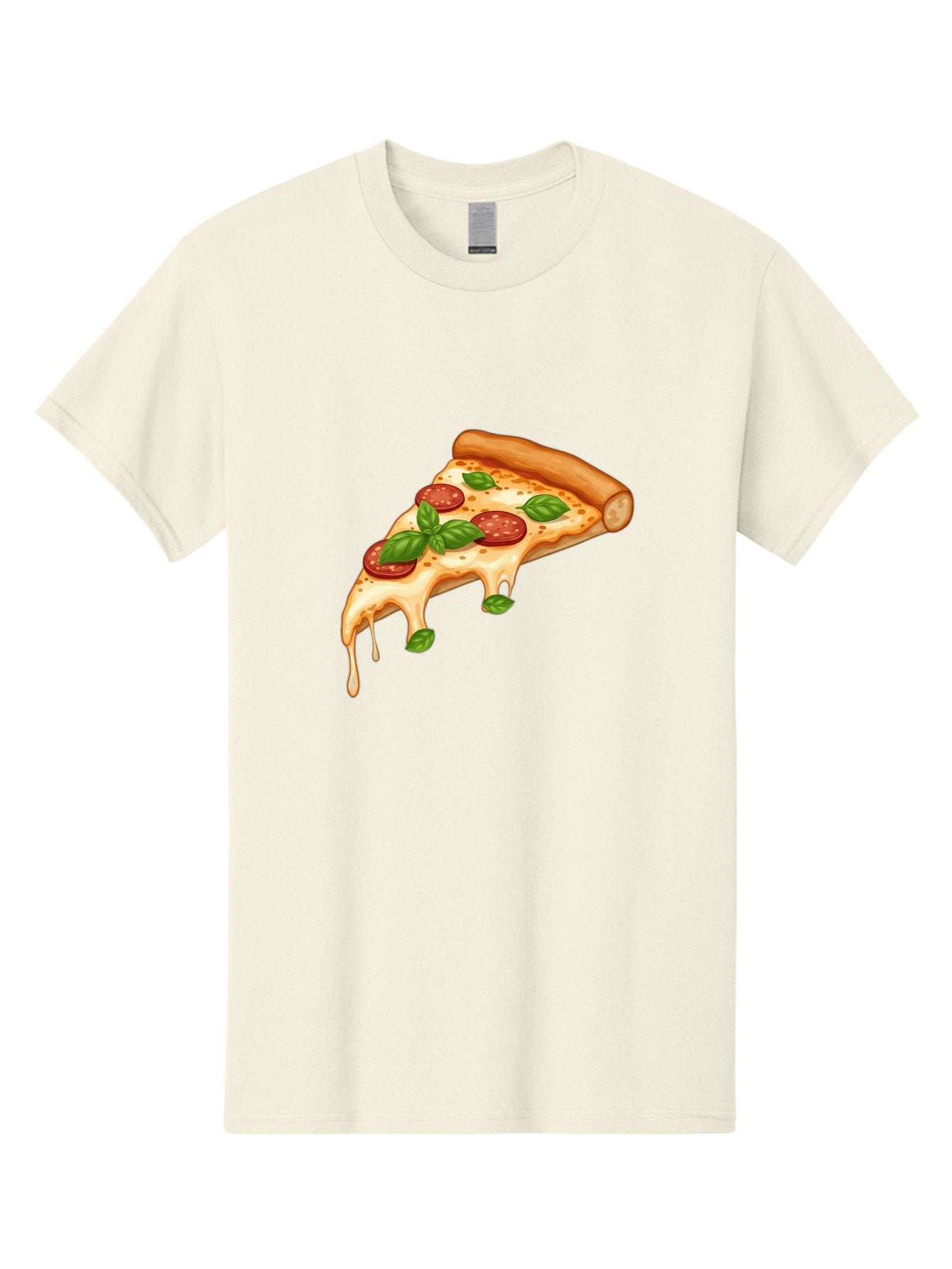Cheesy-Pepperoni-Pizza-Slice Men'S Graphic Tee, 100% Cotton, Comfortable Casual Summer Wear, Machine Washable, Cheesy Pizza Slice, Pepperoni Pizza, Basil Leaves, Melted Cheese, Italian Food, Savory Snack, Pizza Topping, Food Illustration Bab727 14