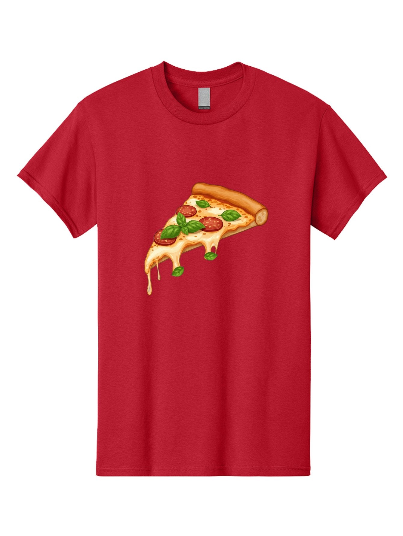 Cheesy-Pepperoni-Pizza-Slice Men'S Graphic Tee, 100% Cotton, Comfortable Casual Summer Wear, Machine Washable, Cheesy Pizza Slice, Pepperoni Pizza, Basil Leaves, Melted Cheese, Italian Food, Savory Snack, Pizza Topping, Food Illustration Bab727 6