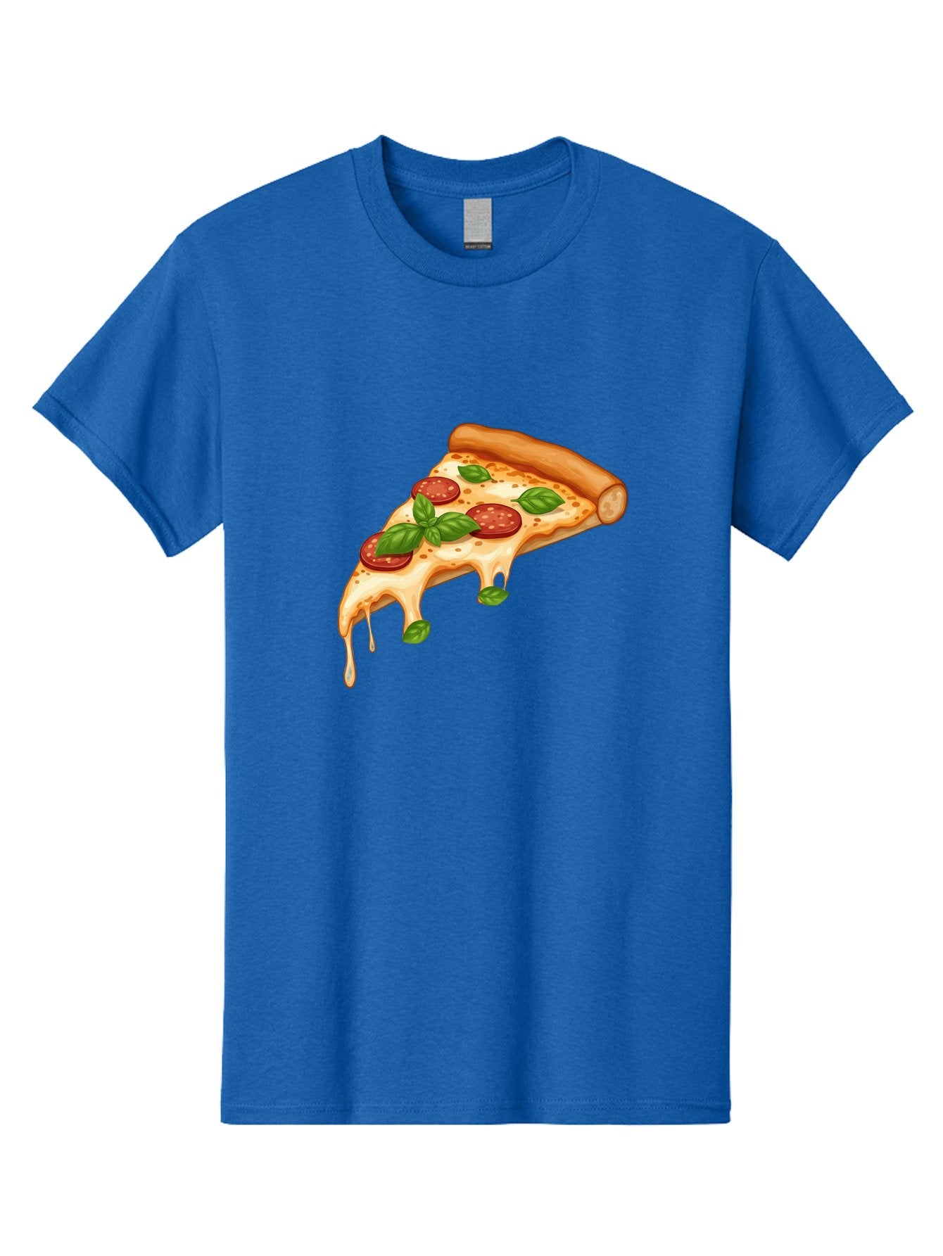 Cheesy-Pepperoni-Pizza-Slice Men'S Graphic Tee, 100% Cotton, Comfortable Casual Summer Wear, Machine Washable, Cheesy Pizza Slice, Pepperoni Pizza, Basil Leaves, Melted Cheese, Italian Food, Savory Snack, Pizza Topping, Food Illustration Bab727 3