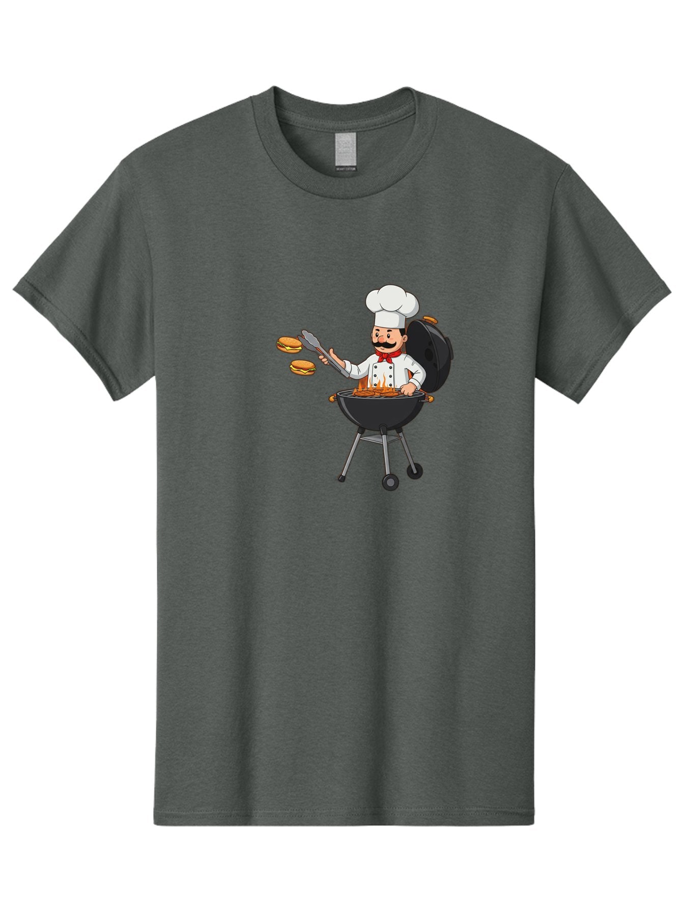 Chef-Barbecue Men'S Graphic Tee, 100% Cotton, Comfortable Casual Summer Wear, Machine Washable, Chef Cooking Burgers, Barbecue Grill, Chef Hat, Chef Uniform, Red Bow Tie, Mustache, Burgers Cooking, Grilling Meat, Barbecue Tongs, Bab728 10