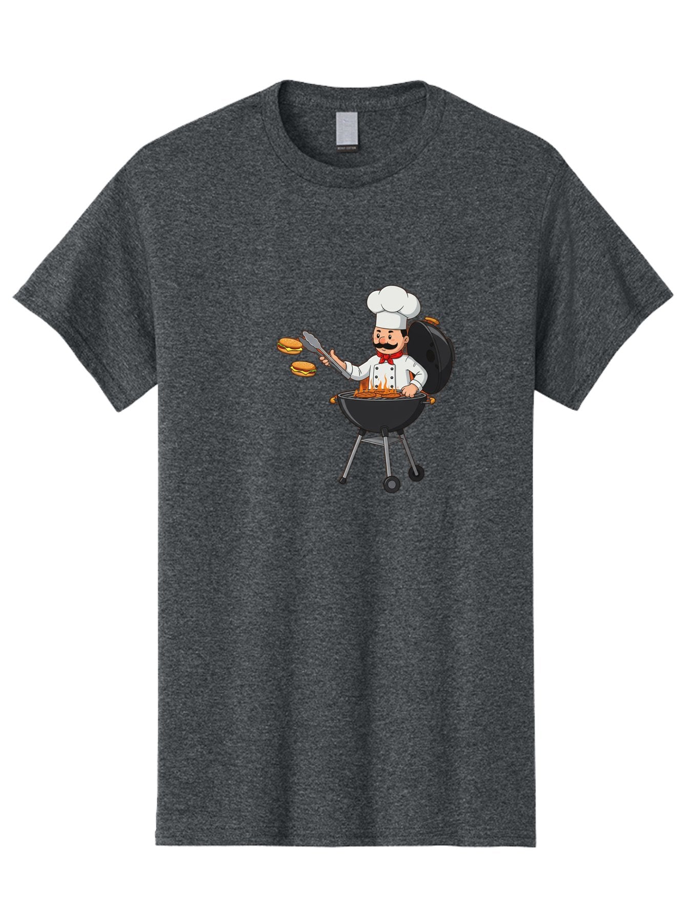 Chef-Barbecue Men'S Graphic Tee, 100% Cotton, Comfortable Casual Summer Wear, Machine Washable, Chef Cooking Burgers, Barbecue Grill, Chef Hat, Chef Uniform, Red Bow Tie, Mustache, Burgers Cooking, Grilling Meat, Barbecue Tongs, Bab728 12