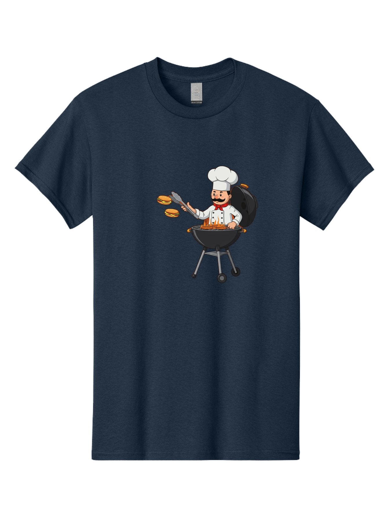 Chef-Barbecue Men'S Graphic Tee, 100% Cotton, Comfortable Casual Summer Wear, Machine Washable, Chef Cooking Burgers, Barbecue Grill, Chef Hat, Chef Uniform, Red Bow Tie, Mustache, Burgers Cooking, Grilling Meat, Barbecue Tongs, Bab728 6