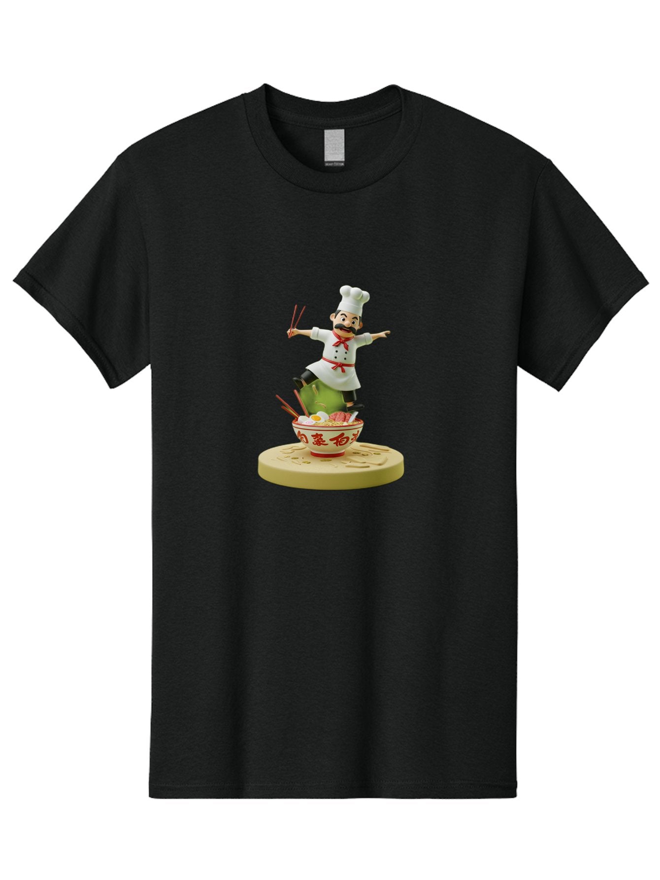 Chef-Figural Men'S Graphic Tee, 100% Cotton, Comfortable Casual Summer Wear, Machine Washable, Chef Figurine, Dancing Above Ramen Bowl, Red And White Design, Chopsticks, Asian Cuisine, Culinary Art, Figurative Sculpture, Kawaii Culture, Bab729 14