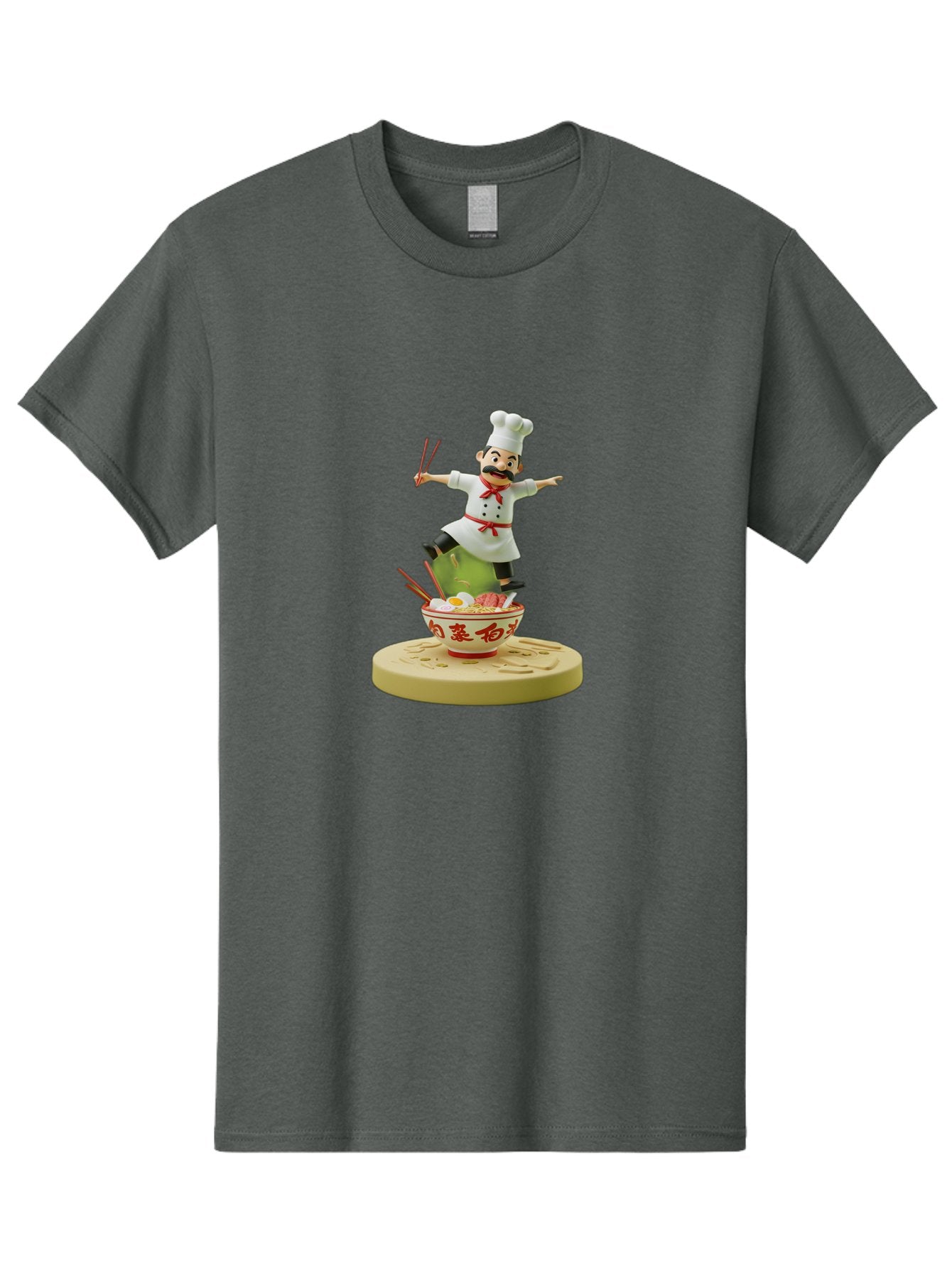 Chef-Figural Men'S Graphic Tee, 100% Cotton, Comfortable Casual Summer Wear, Machine Washable, Chef Figurine, Dancing Above Ramen Bowl, Red And White Design, Chopsticks, Asian Cuisine, Culinary Art, Figurative Sculpture, Kawaii Culture, Bab729