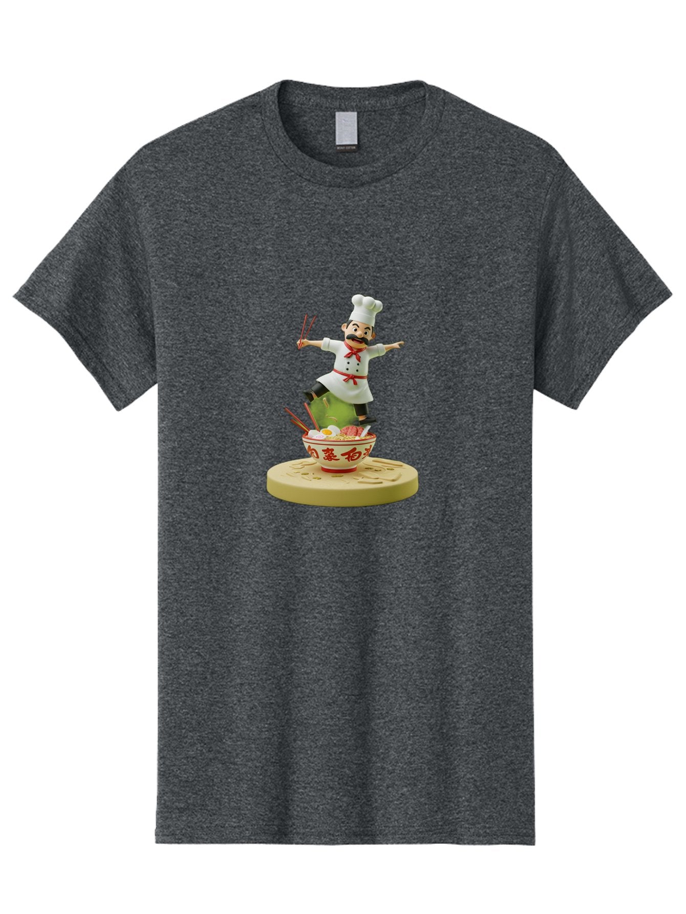 Chef-Figural Men'S Graphic Tee, 100% Cotton, Comfortable Casual Summer Wear, Machine Washable, Chef Figurine, Dancing Above Ramen Bowl, Red And White Design, Chopsticks, Asian Cuisine, Culinary Art, Figurative Sculpture, Kawaii Culture, Bab729 10