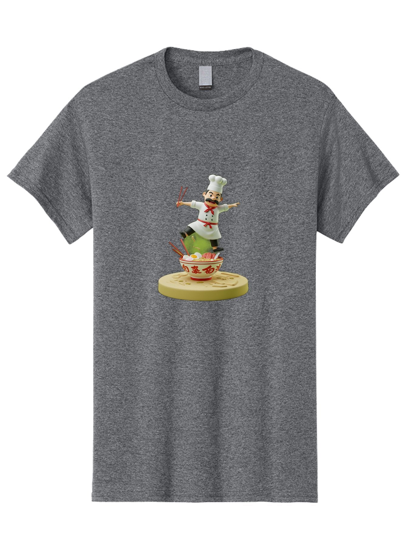 Chef-Figural Men'S Graphic Tee, 100% Cotton, Comfortable Casual Summer Wear, Machine Washable, Chef Figurine, Dancing Above Ramen Bowl, Red And White Design, Chopsticks, Asian Cuisine, Culinary Art, Figurative Sculpture, Kawaii Culture, Bab729 12