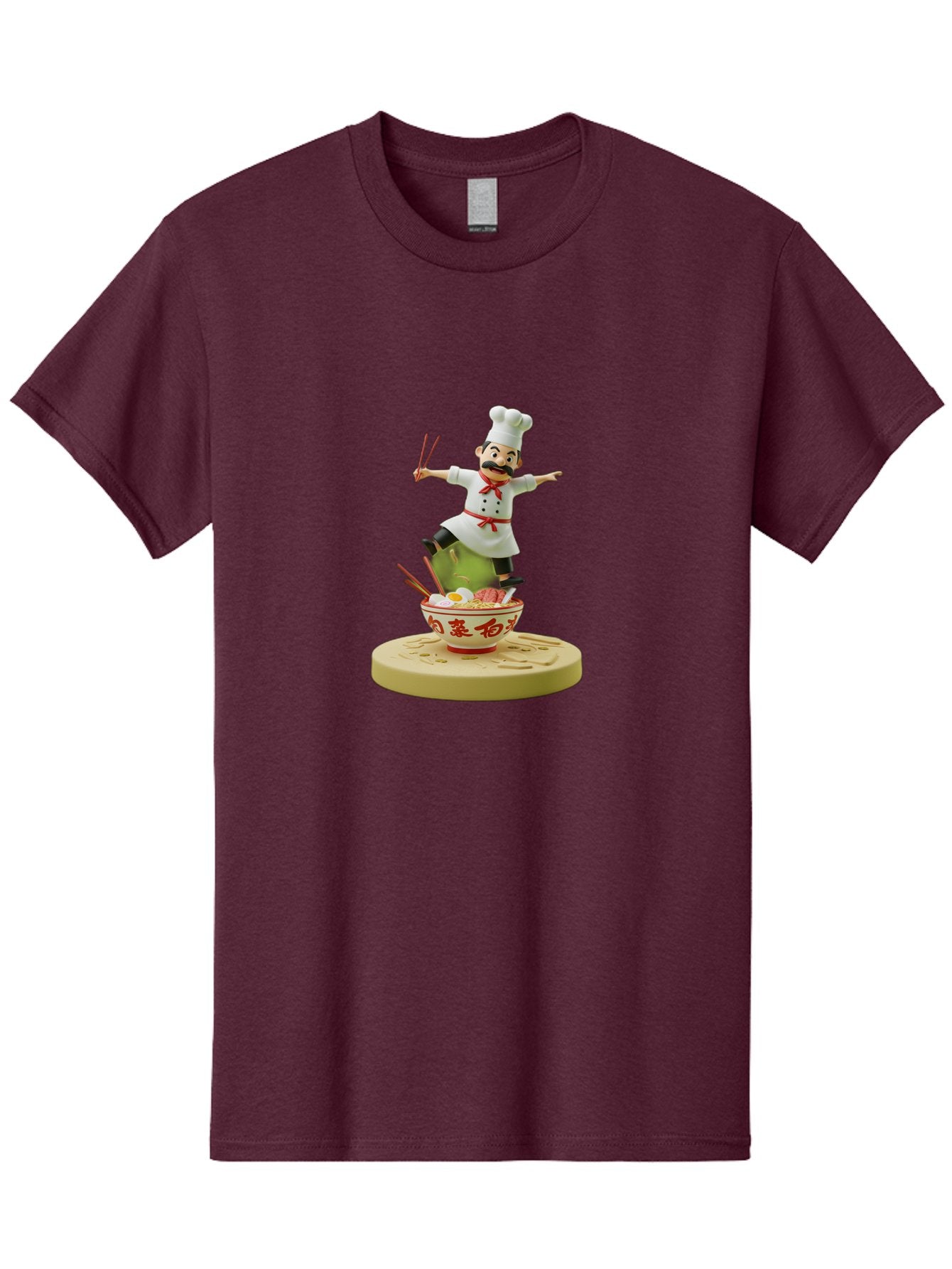 Chef-Figural Men'S Graphic Tee, 100% Cotton, Comfortable Casual Summer Wear, Machine Washable, Chef Figurine, Dancing Above Ramen Bowl, Red And White Design, Chopsticks, Asian Cuisine, Culinary Art, Figurative Sculpture, Kawaii Culture, Bab729