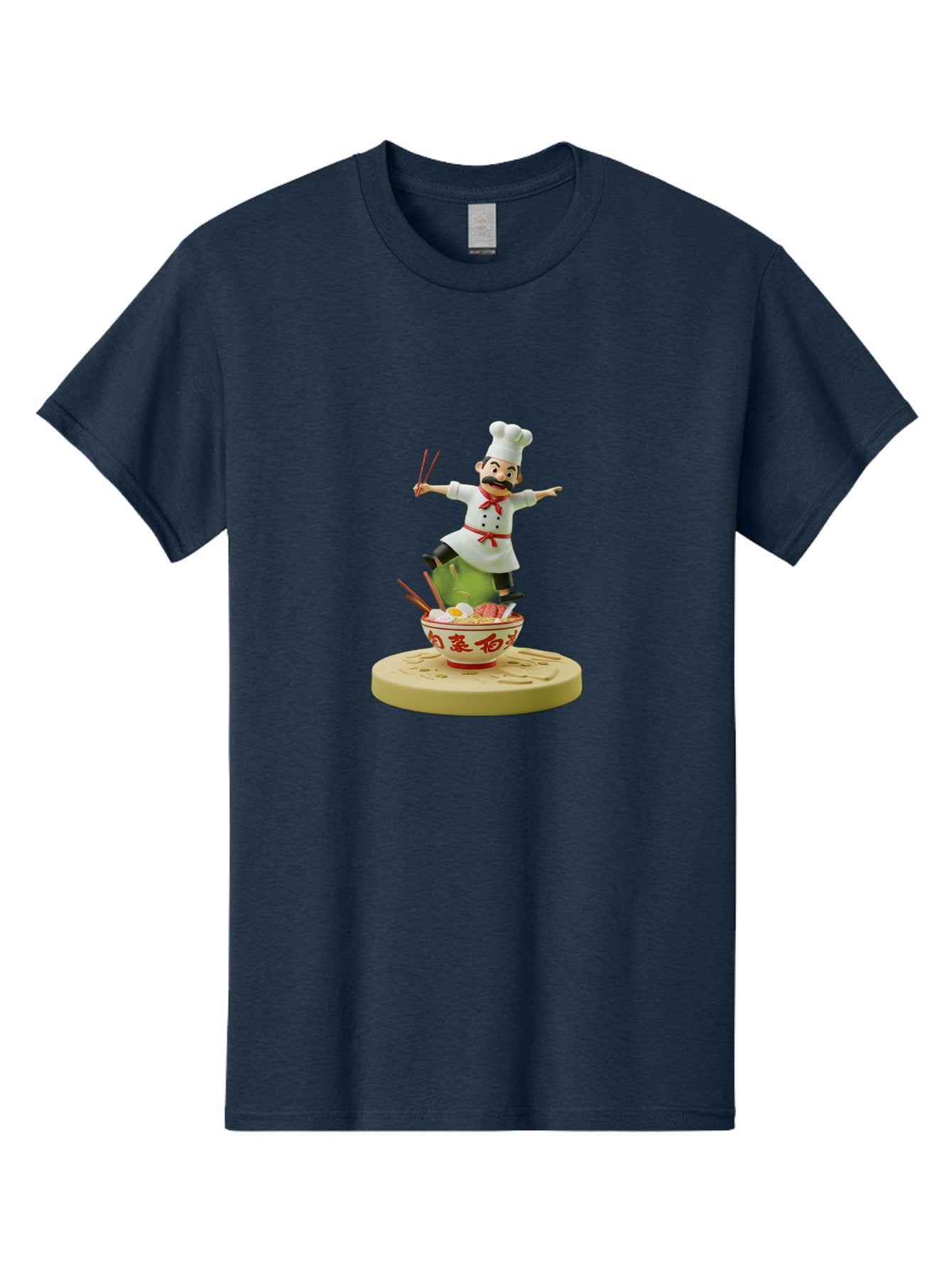Chef-Figural Men'S Graphic Tee, 100% Cotton, Comfortable Casual Summer Wear, Machine Washable, Chef Figurine, Dancing Above Ramen Bowl, Red And White Design, Chopsticks, Asian Cuisine, Culinary Art, Figurative Sculpture, Kawaii Culture, Bab729 6