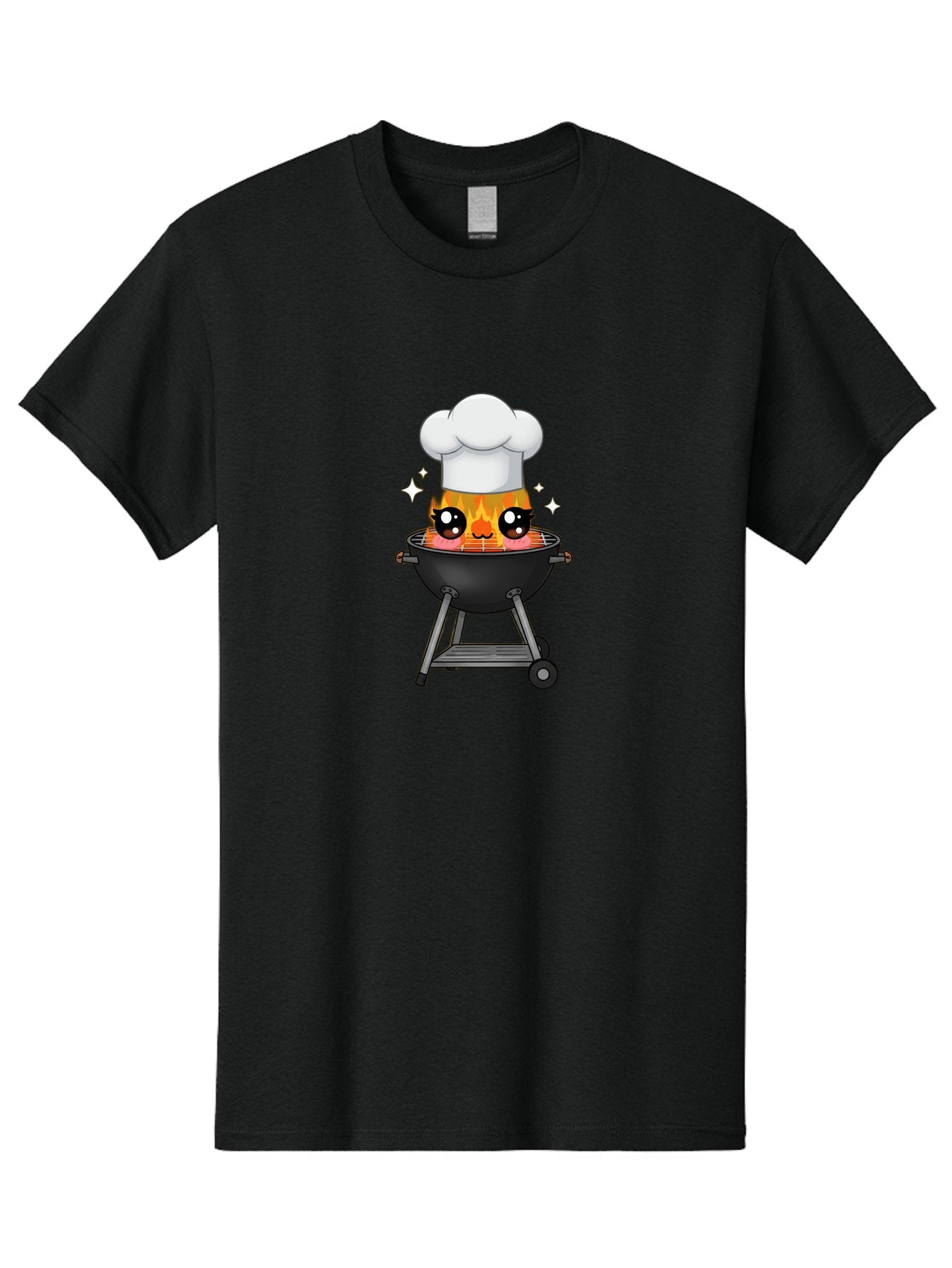 Chef-Hat-Flame-Grill Men'S Graphic Tee, 100% Cotton, Comfortable Casual Summer Wear, Machine Washable, Grill With Flames, Chef Hat, Cartoon Style, Barbecue Cooking, Sizzling Food, Playful Design, Grill Master, Outdoor Cooking, Bab730