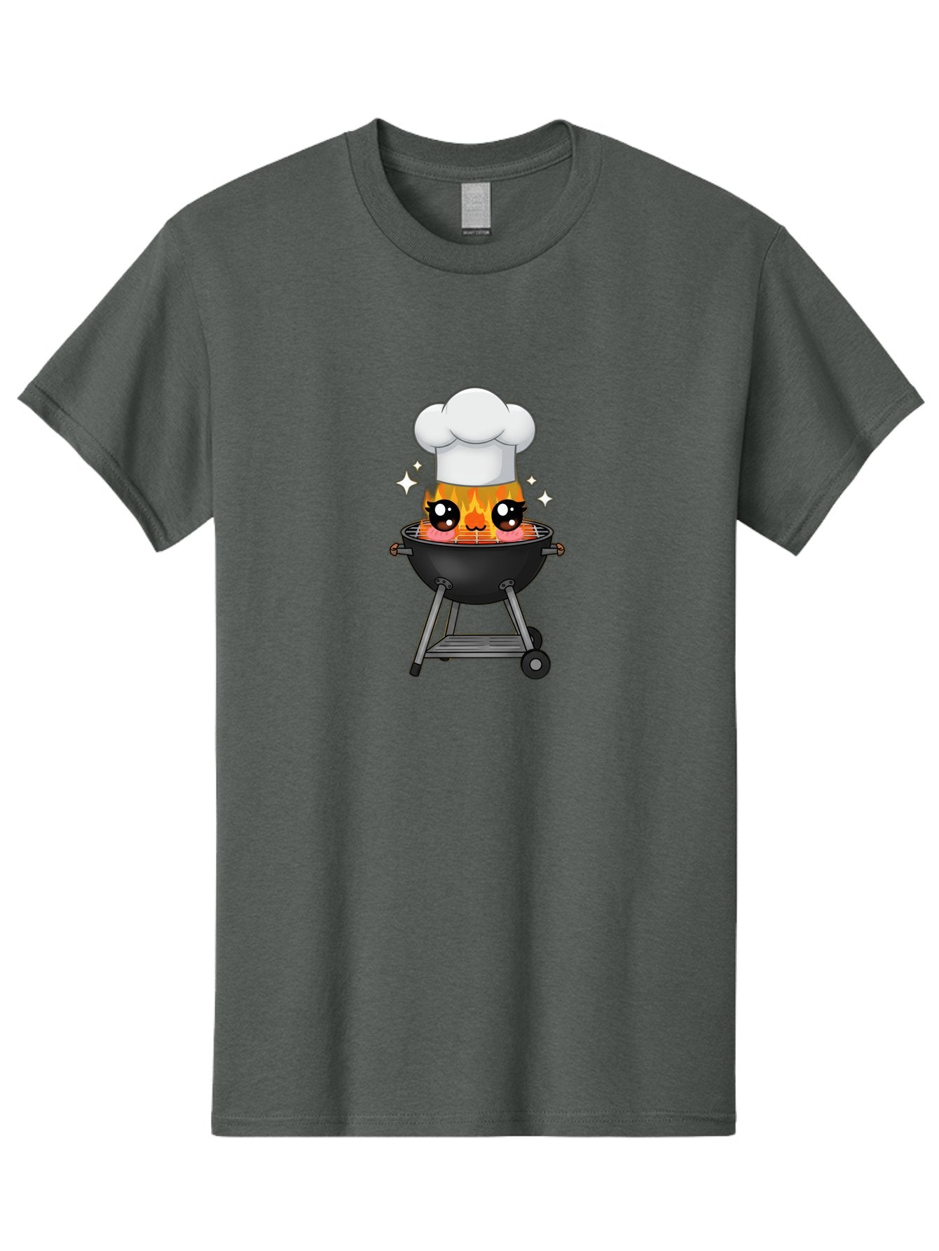 Chef-Hat-Flame-Grill Men'S Graphic Tee, 100% Cotton, Comfortable Casual Summer Wear, Machine Washable, Grill With Flames, Chef Hat, Cartoon Style, Barbecue Cooking, Sizzling Food, Playful Design, Grill Master, Outdoor Cooking, Bab730 4