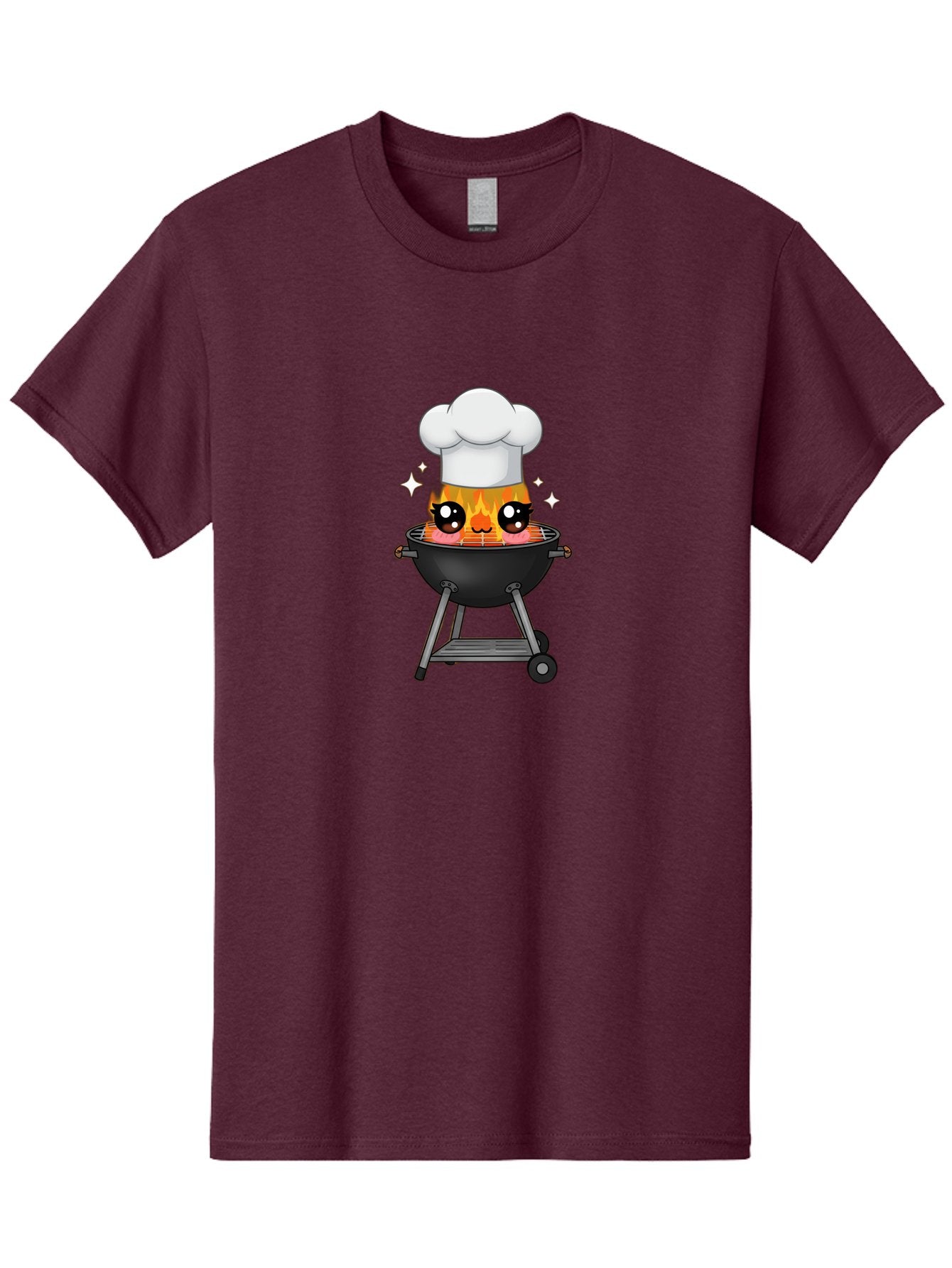 Chef-Hat-Flame-Grill Men'S Graphic Tee, 100% Cotton, Comfortable Casual Summer Wear, Machine Washable, Grill With Flames, Chef Hat, Cartoon Style, Barbecue Cooking, Sizzling Food, Playful Design, Grill Master, Outdoor Cooking, Bab730 15