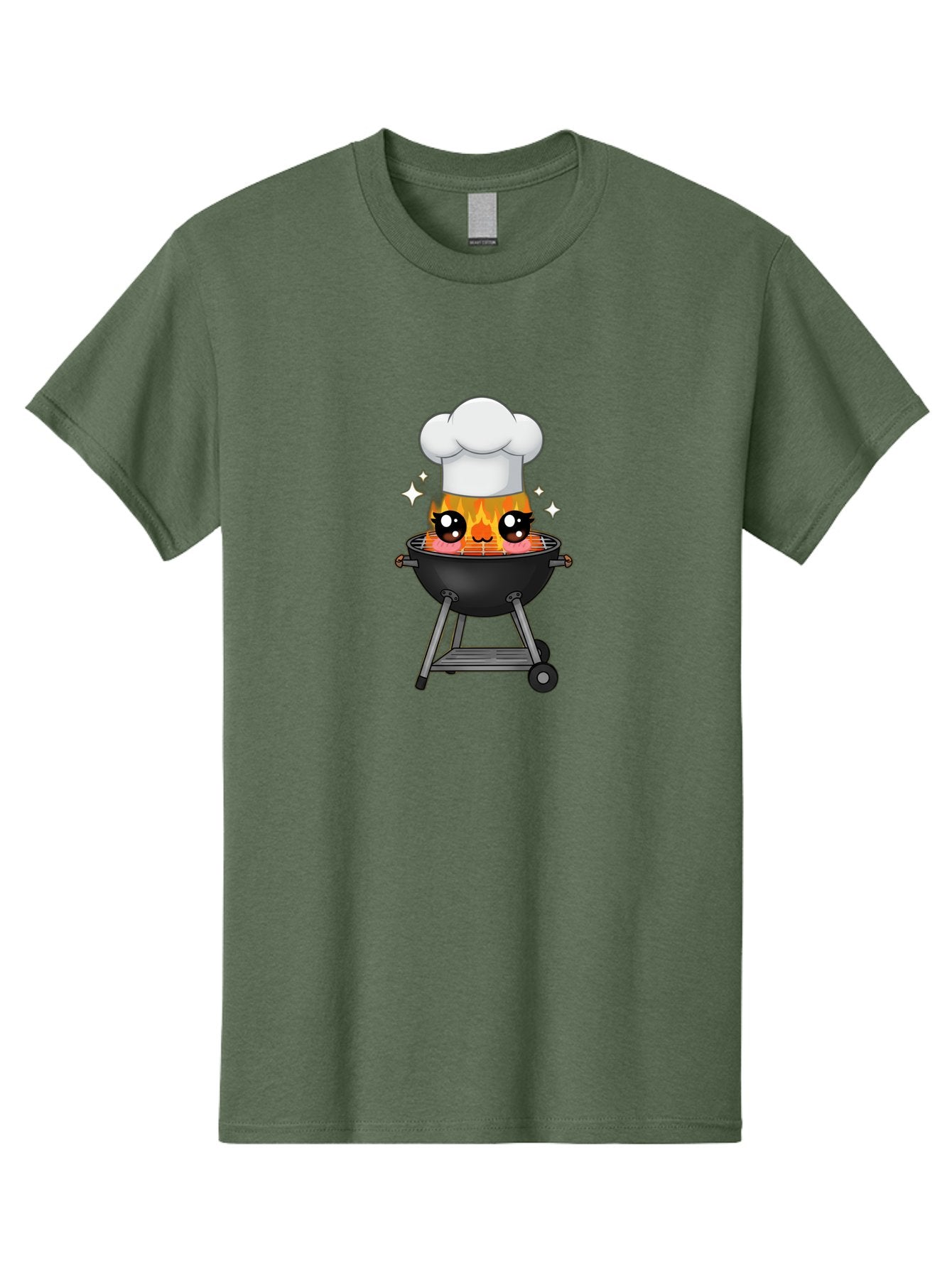 Chef-Hat-Flame-Grill Men'S Graphic Tee, 100% Cotton, Comfortable Casual Summer Wear, Machine Washable, Grill With Flames, Chef Hat, Cartoon Style, Barbecue Cooking, Sizzling Food, Playful Design, Grill Master, Outdoor Cooking, Bab730 5